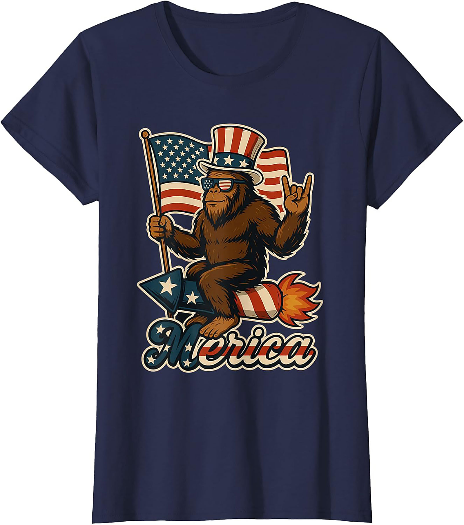 Funny Patriotic Bigfoot T-Shirt | Merica Sasquatch Tee