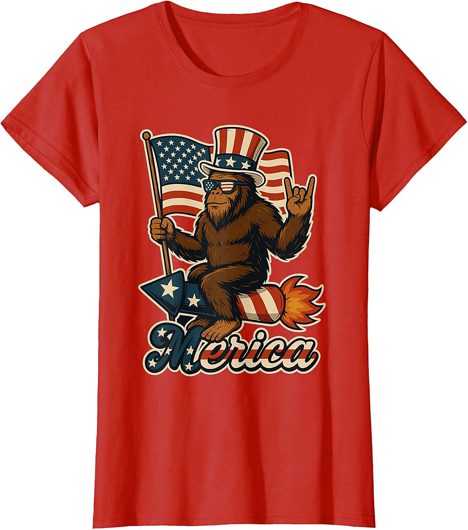 Funny Patriotic Bigfoot T-Shirt | Merica Sasquatch Tee