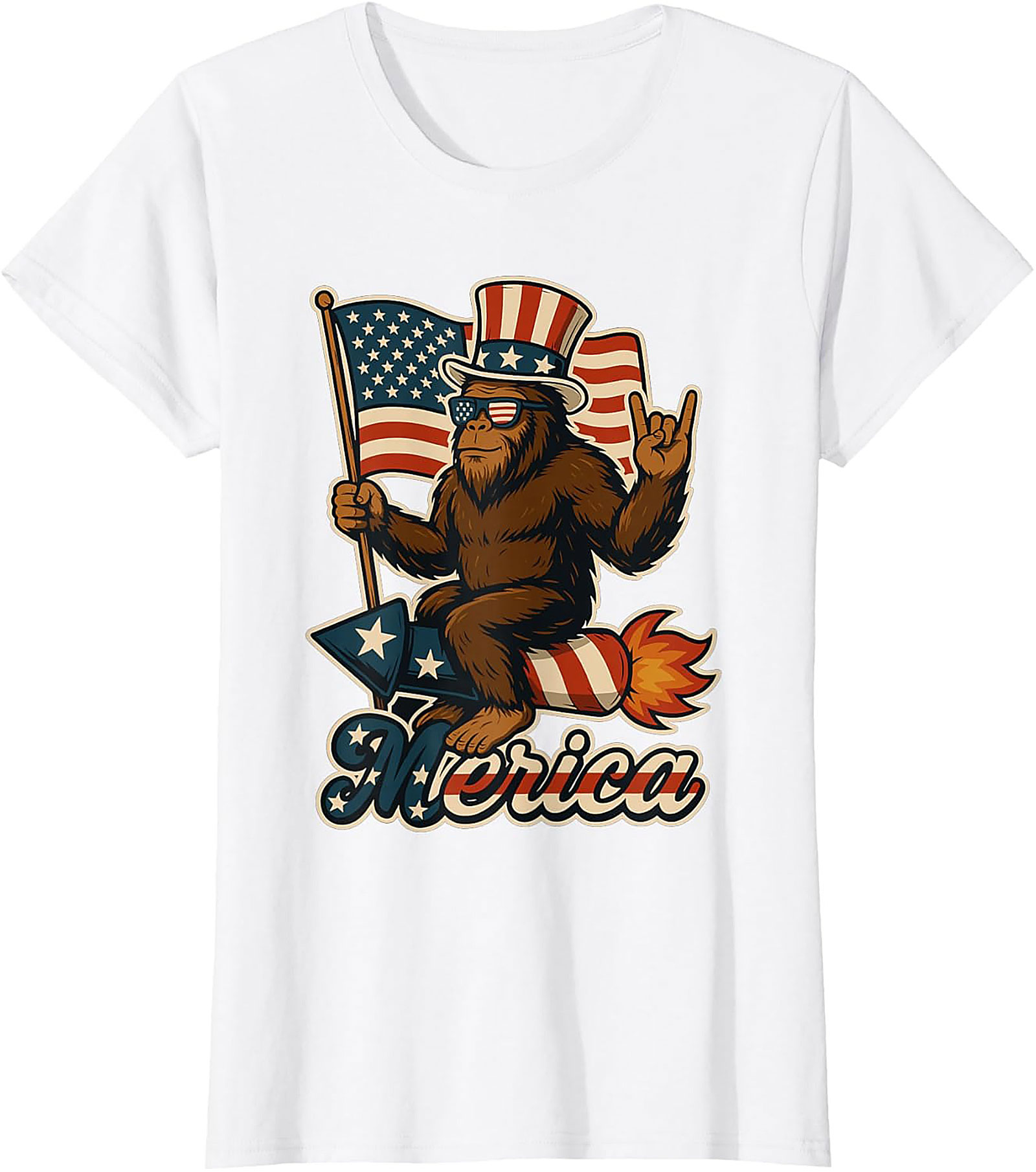 Funny Patriotic Bigfoot T-Shirt | Merica Sasquatch Tee