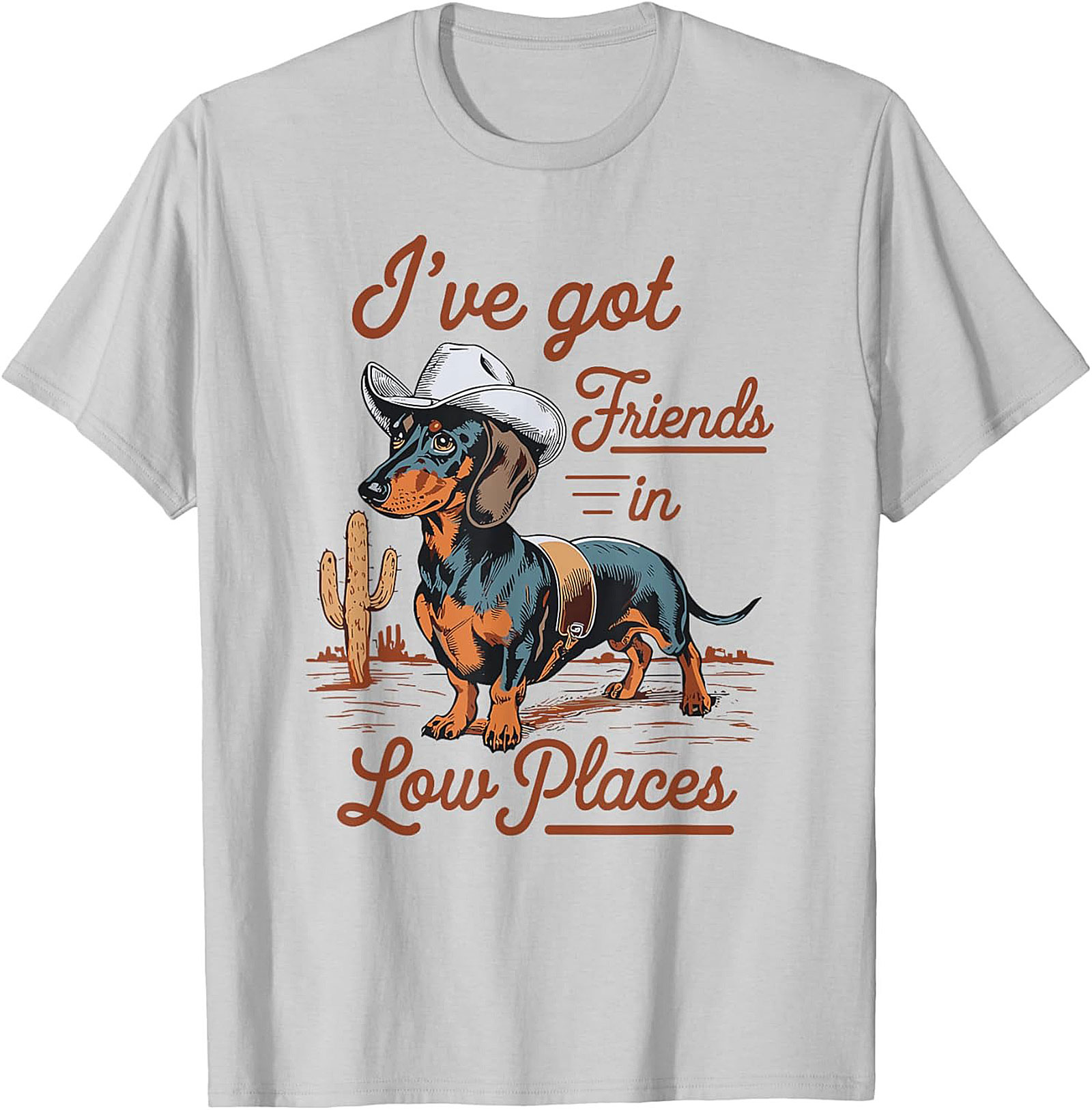 Cowboy Dachshund Funny T-Shirt: Friends in Low Places Wiener Dog Tee