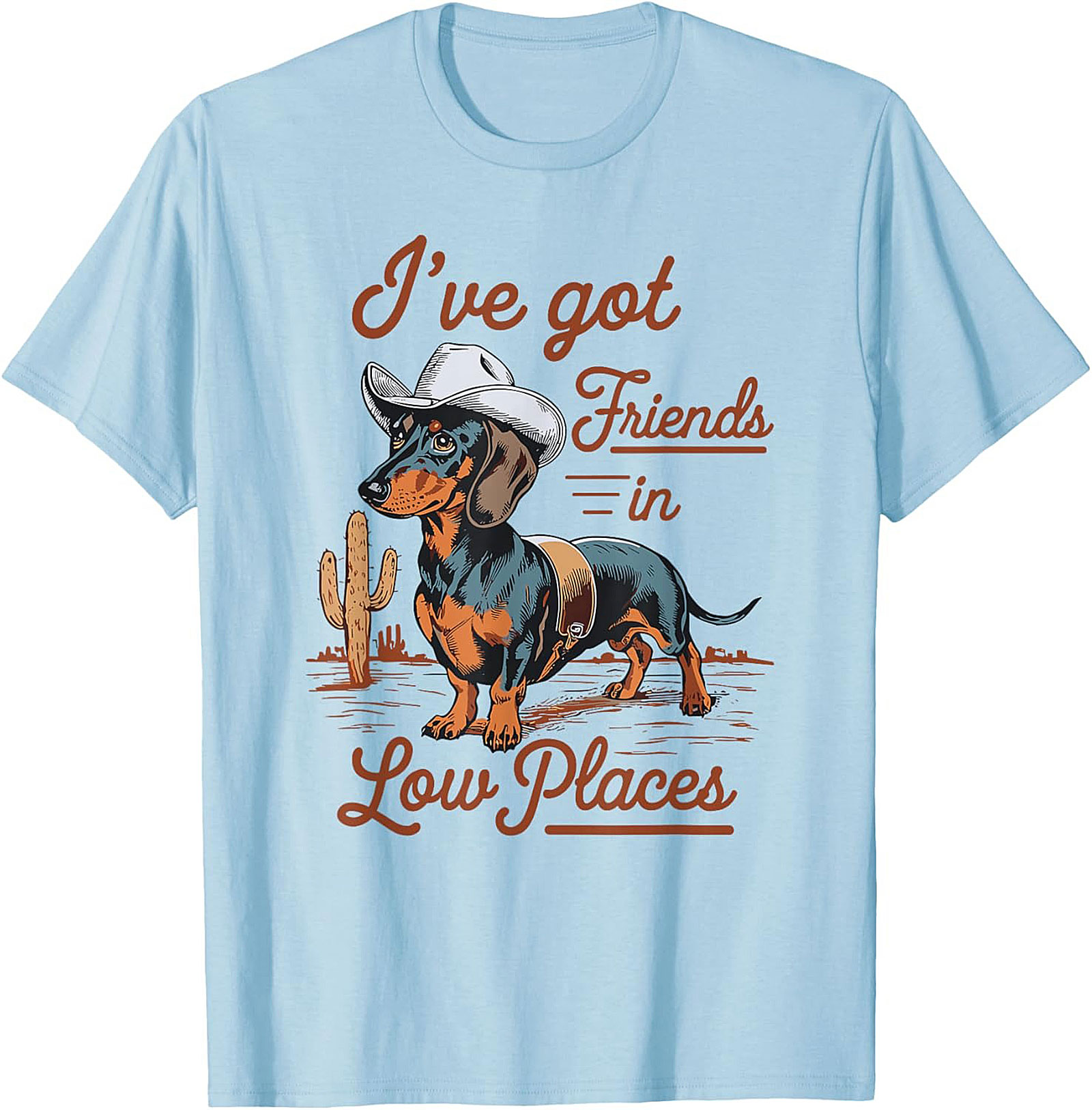 Cowboy Dachshund Funny T-Shirt: Friends in Low Places Wiener Dog Tee