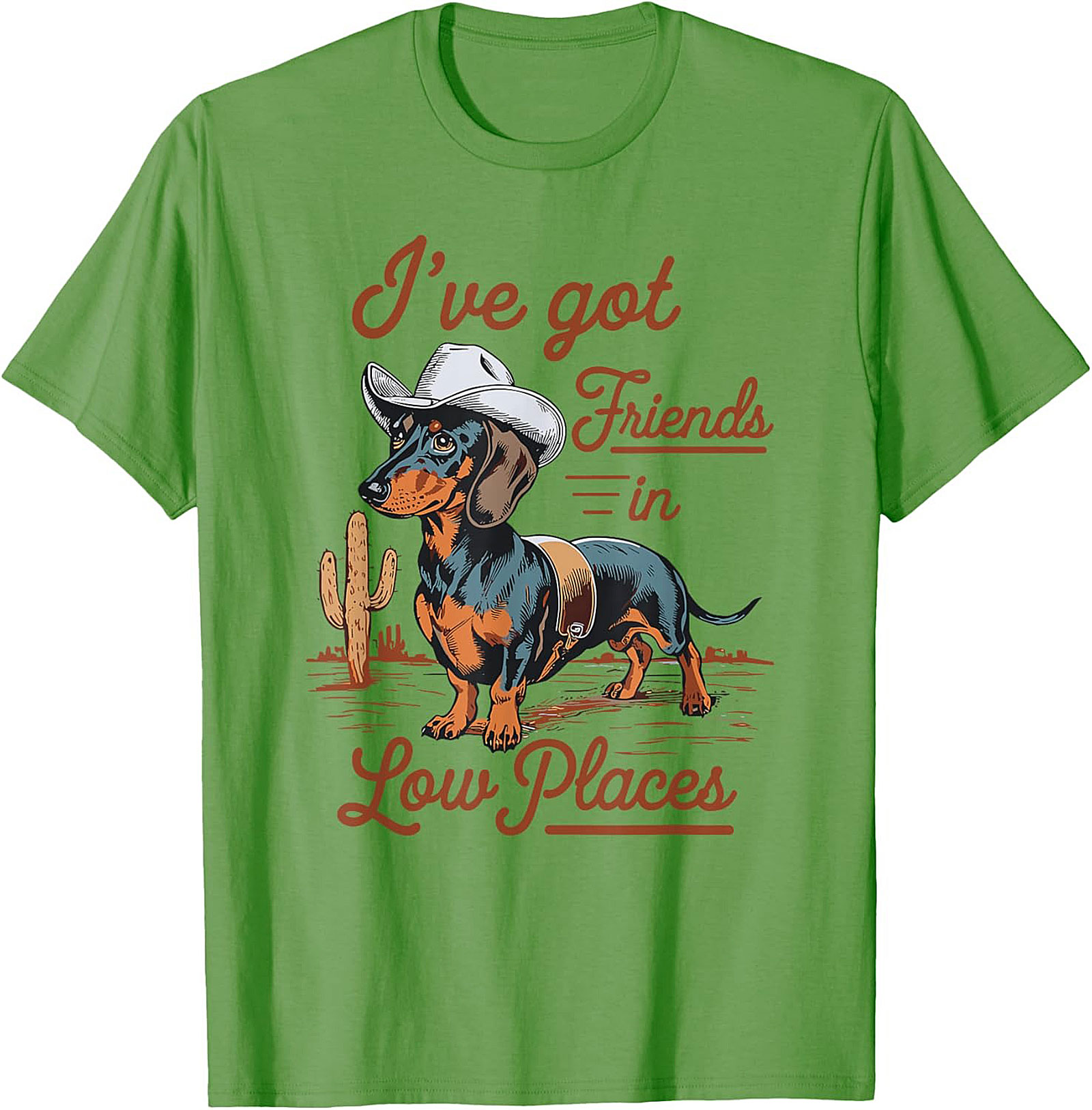 Cowboy Dachshund Funny T-Shirt: Friends in Low Places Wiener Dog Tee