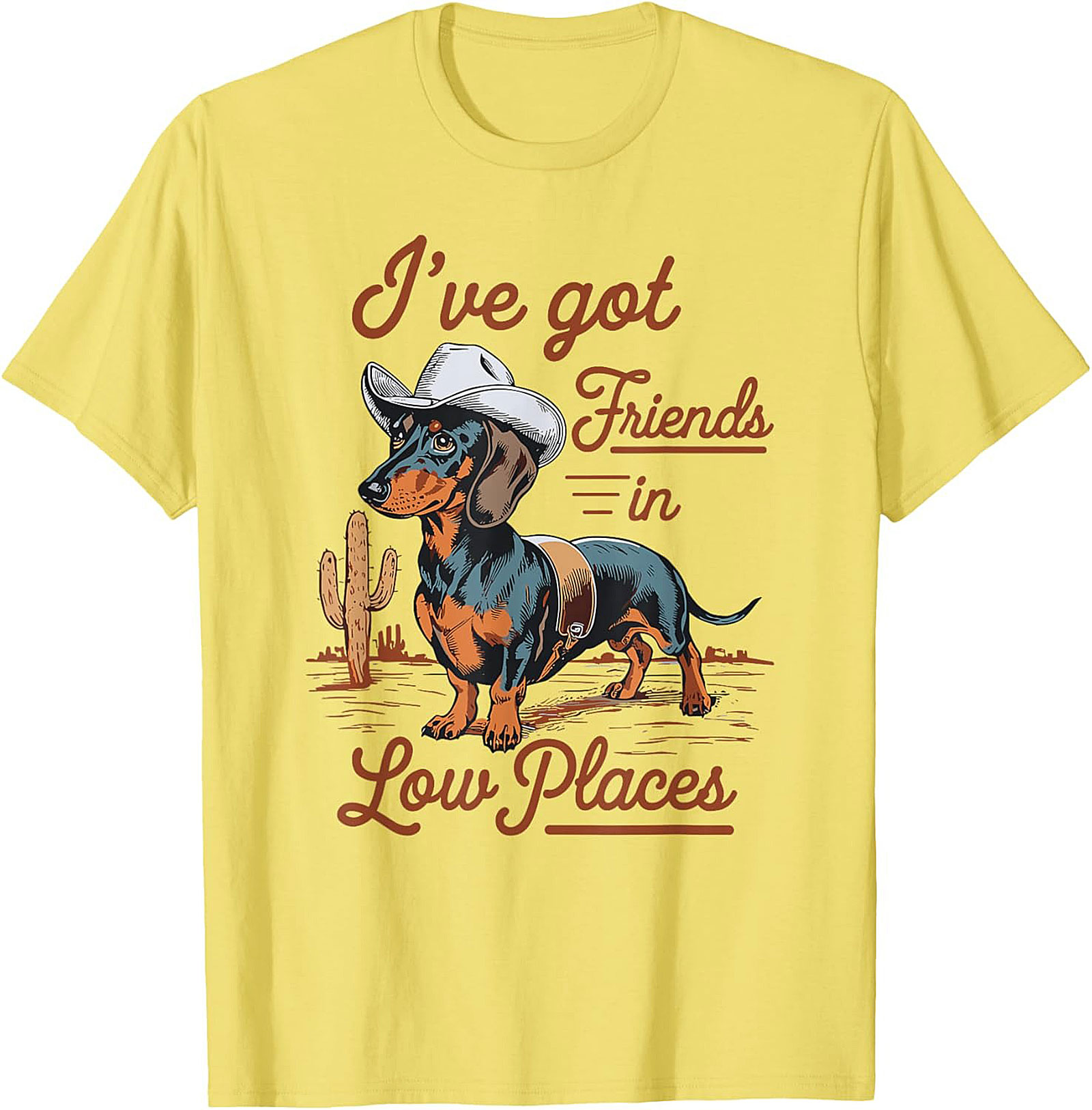 Cowboy Dachshund Funny T-Shirt: Friends in Low Places Wiener Dog Tee