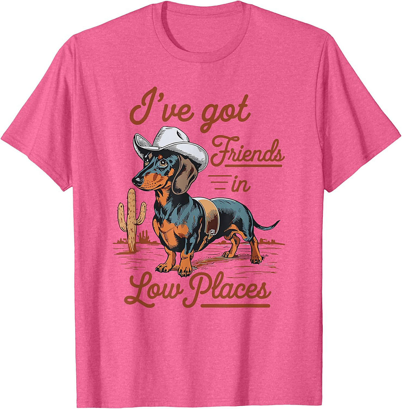 Cowboy Dachshund Funny T-Shirt: Friends in Low Places Wiener Dog Tee