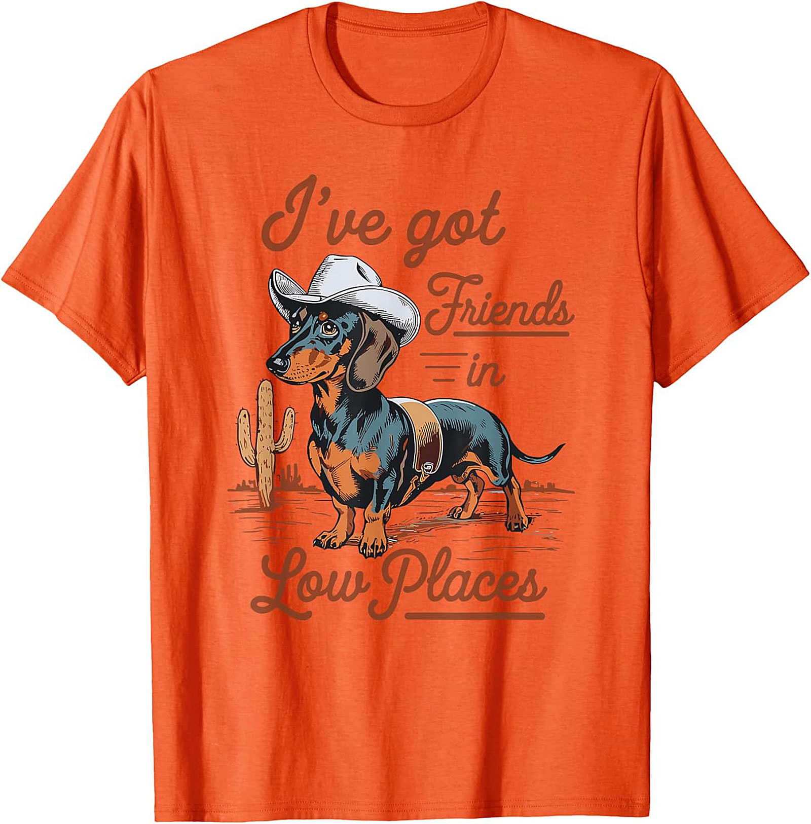 Cowboy Dachshund Funny T-Shirt: Friends in Low Places Wiener Dog Tee