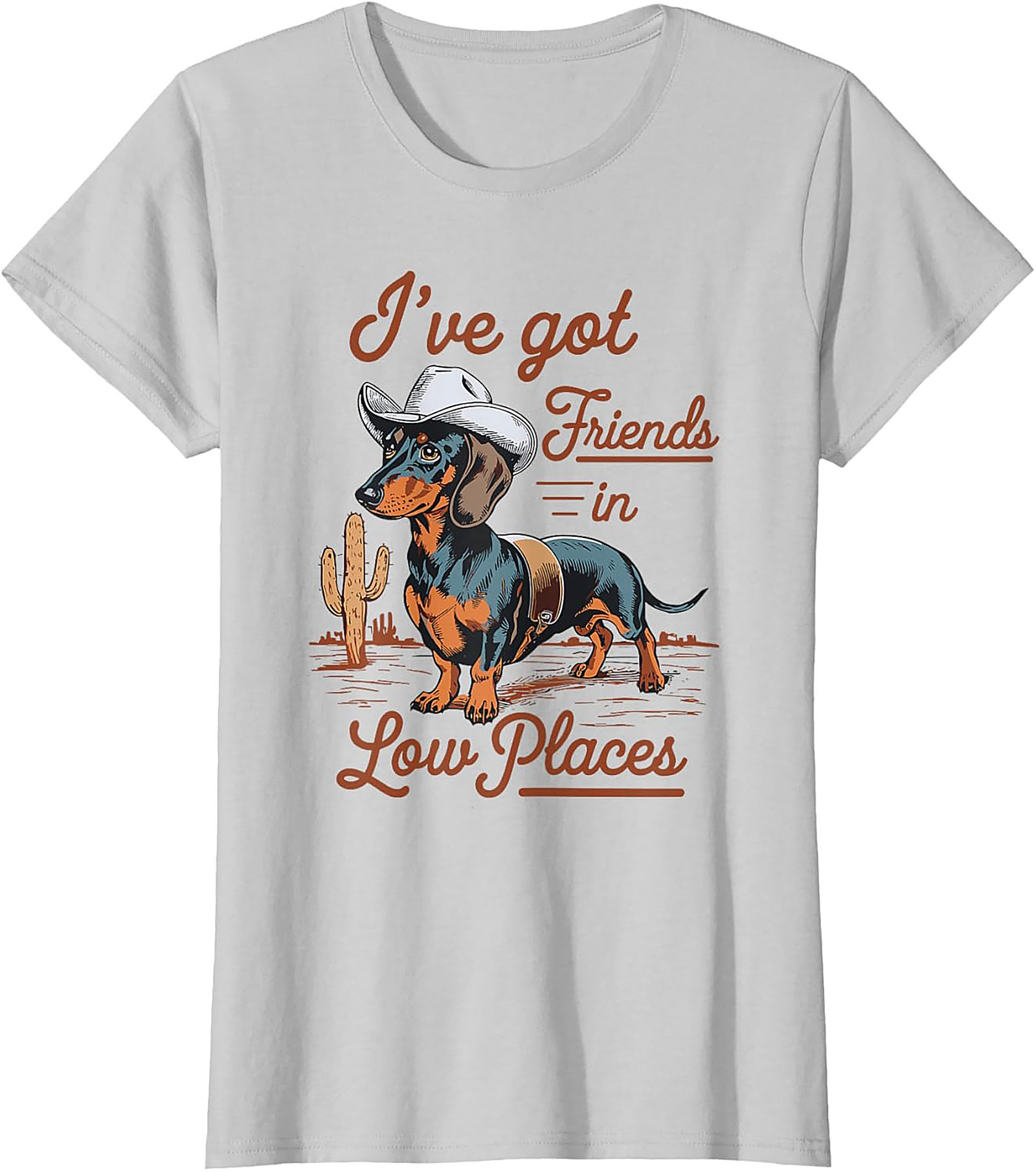Cowboy Dachshund Funny T-Shirt: Friends in Low Places Wiener Dog Tee