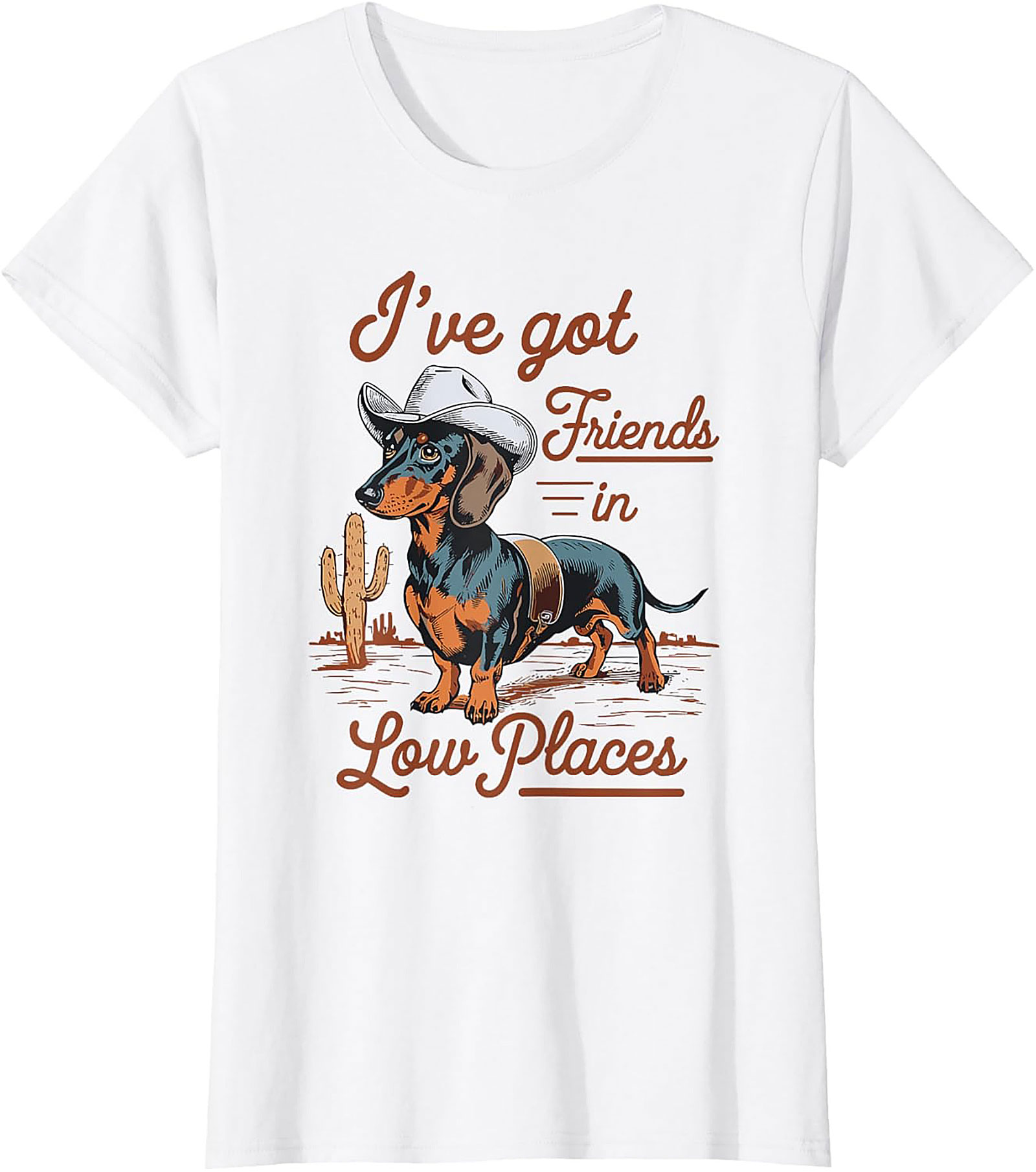 Cowboy Dachshund Funny T-Shirt: Friends in Low Places Wiener Dog Tee