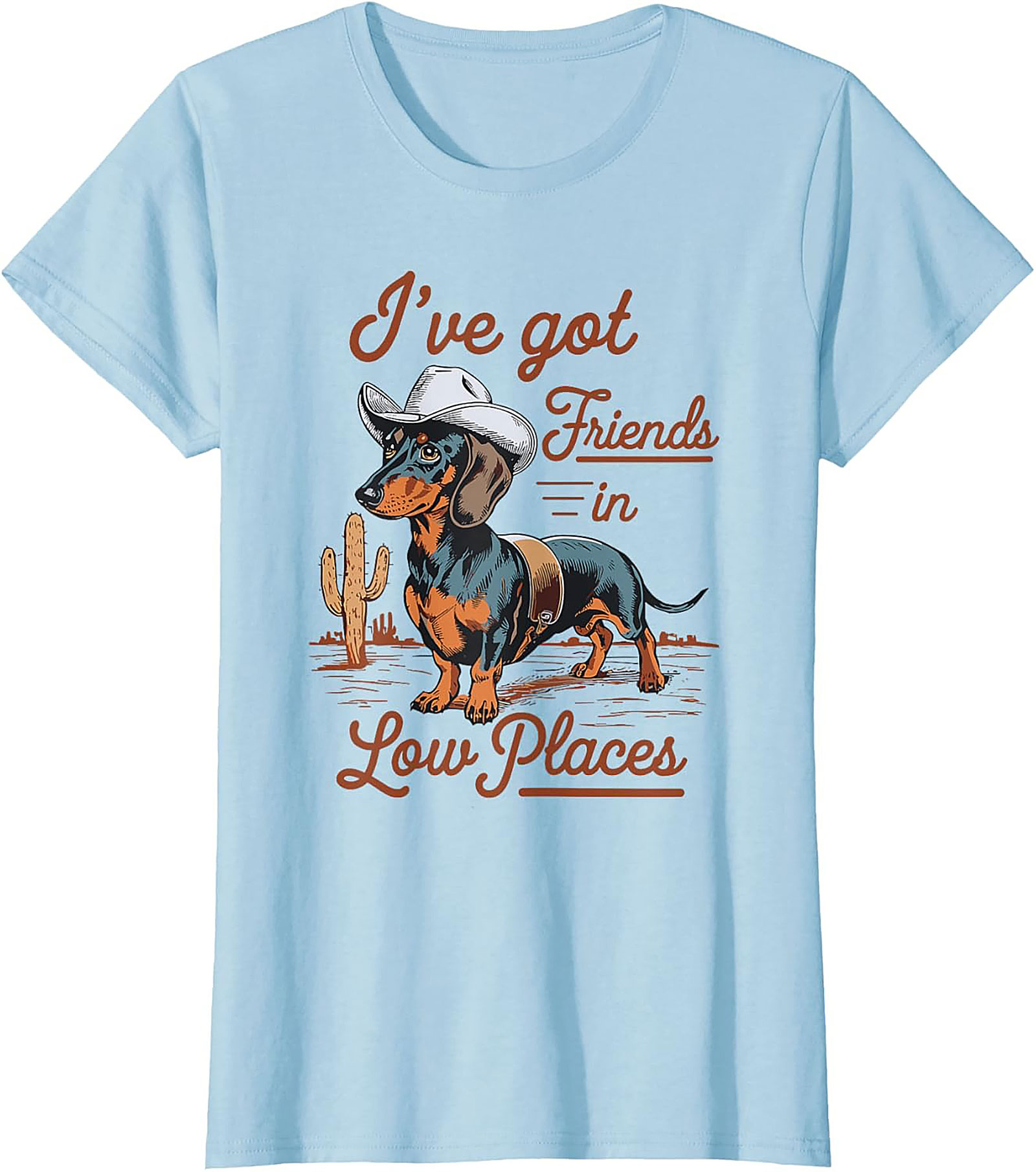 Cowboy Dachshund Funny T-Shirt: Friends in Low Places Wiener Dog Tee
