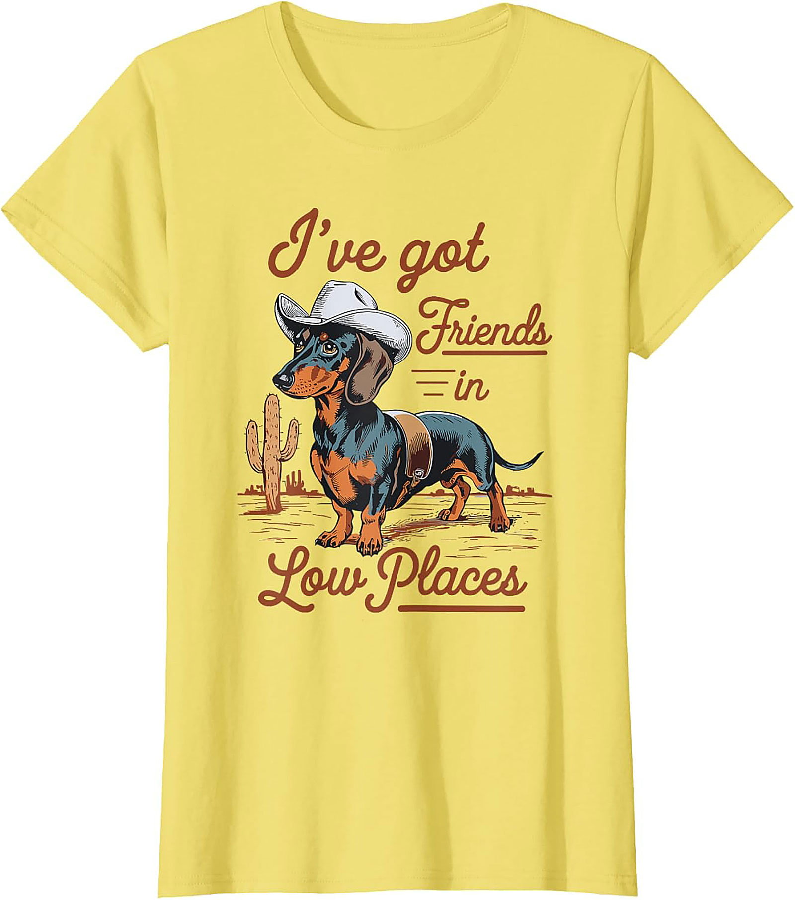 Cowboy Dachshund Funny T-Shirt: Friends in Low Places Wiener Dog Tee
