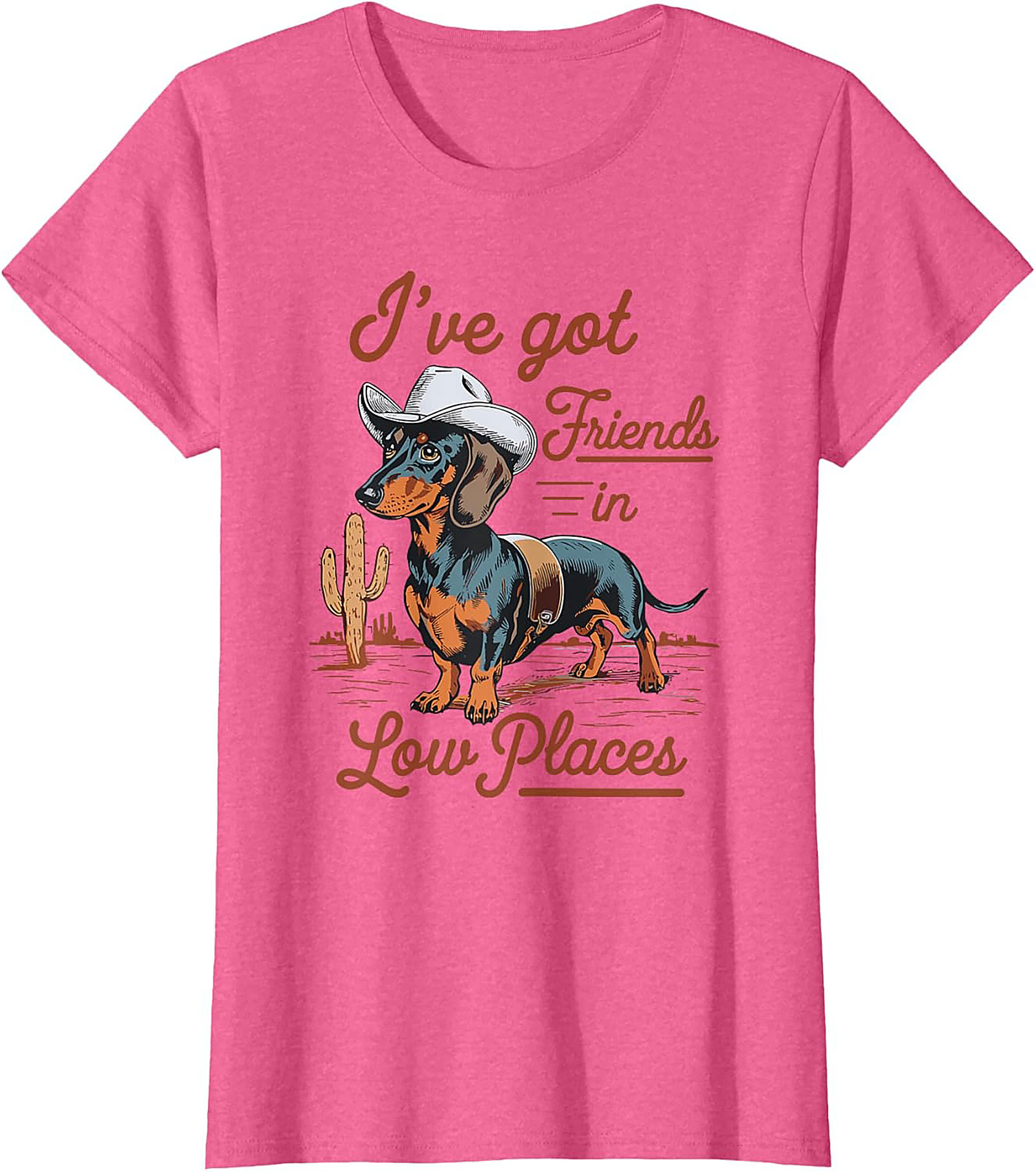 Cowboy Dachshund Funny T-Shirt: Friends in Low Places Wiener Dog Tee