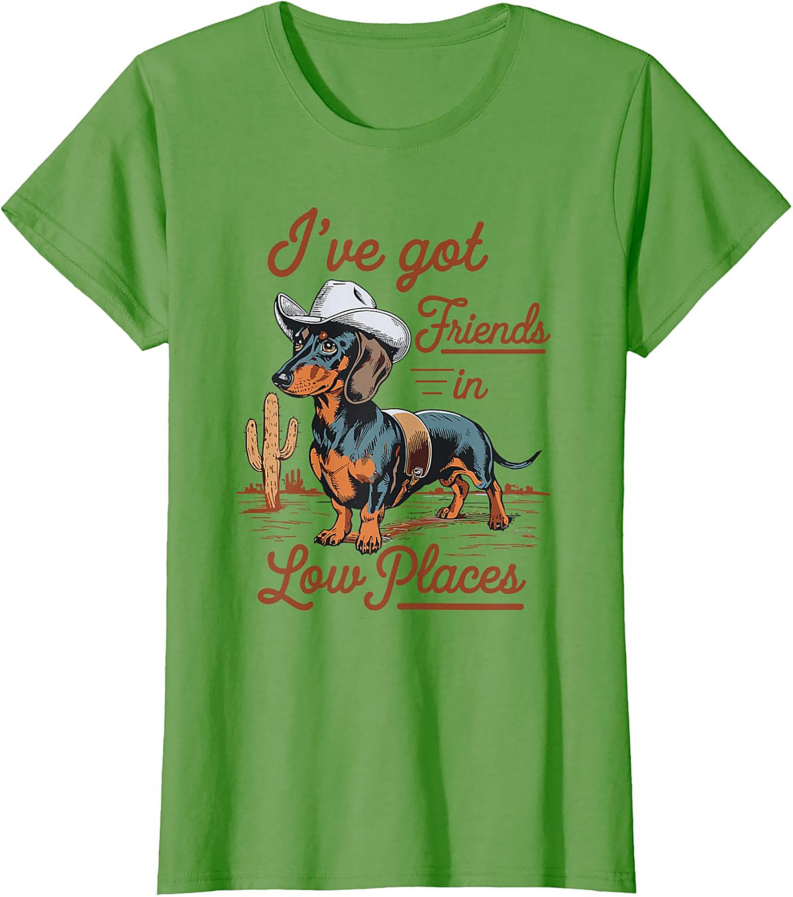 Cowboy Dachshund Funny T-Shirt: Friends in Low Places Wiener Dog Tee
