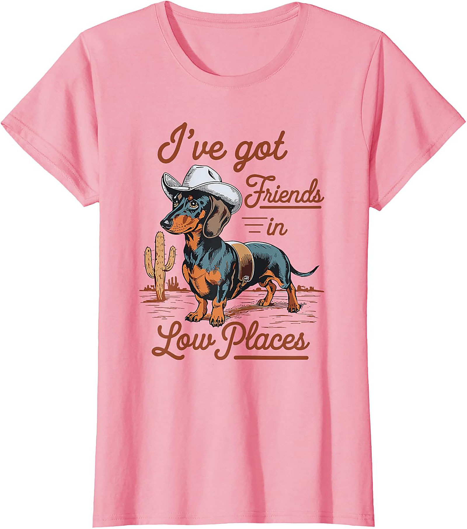 Cowboy Dachshund Funny T-Shirt: Friends in Low Places Wiener Dog Tee