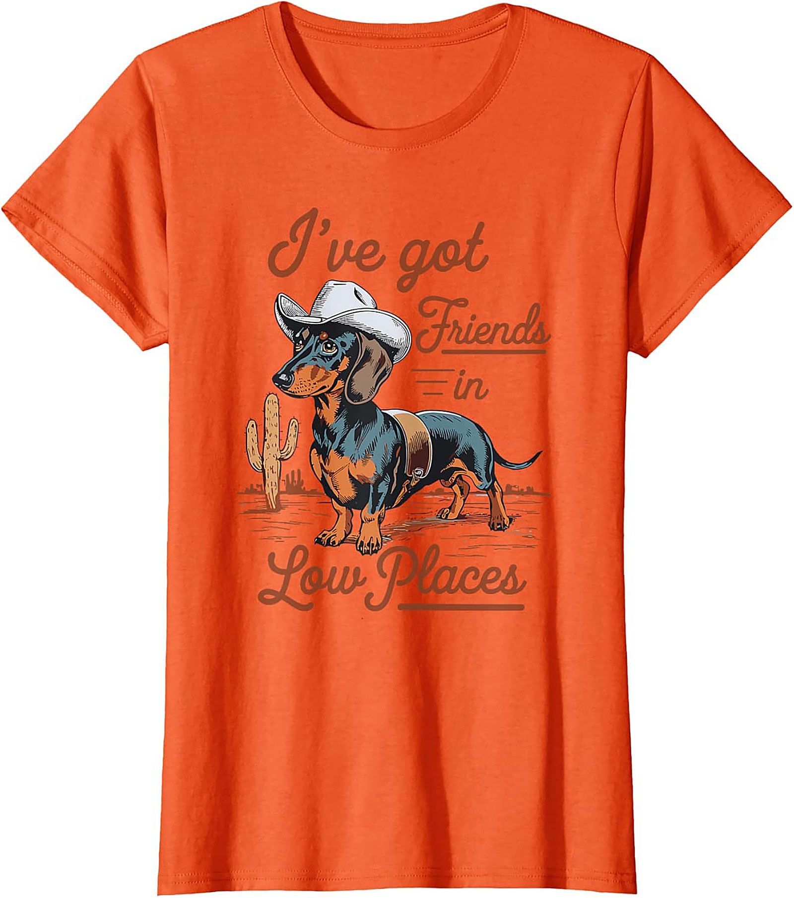 Cowboy Dachshund Funny T-Shirt: Friends in Low Places Wiener Dog Tee