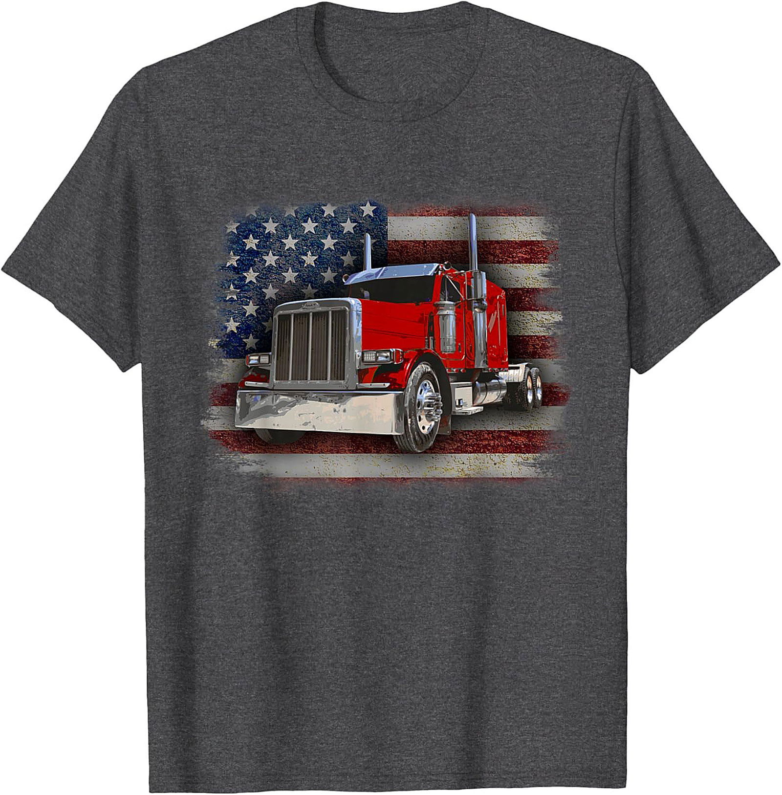  Patriotic Trucker T-shirt Classic Red Big Rig Graphic Tee