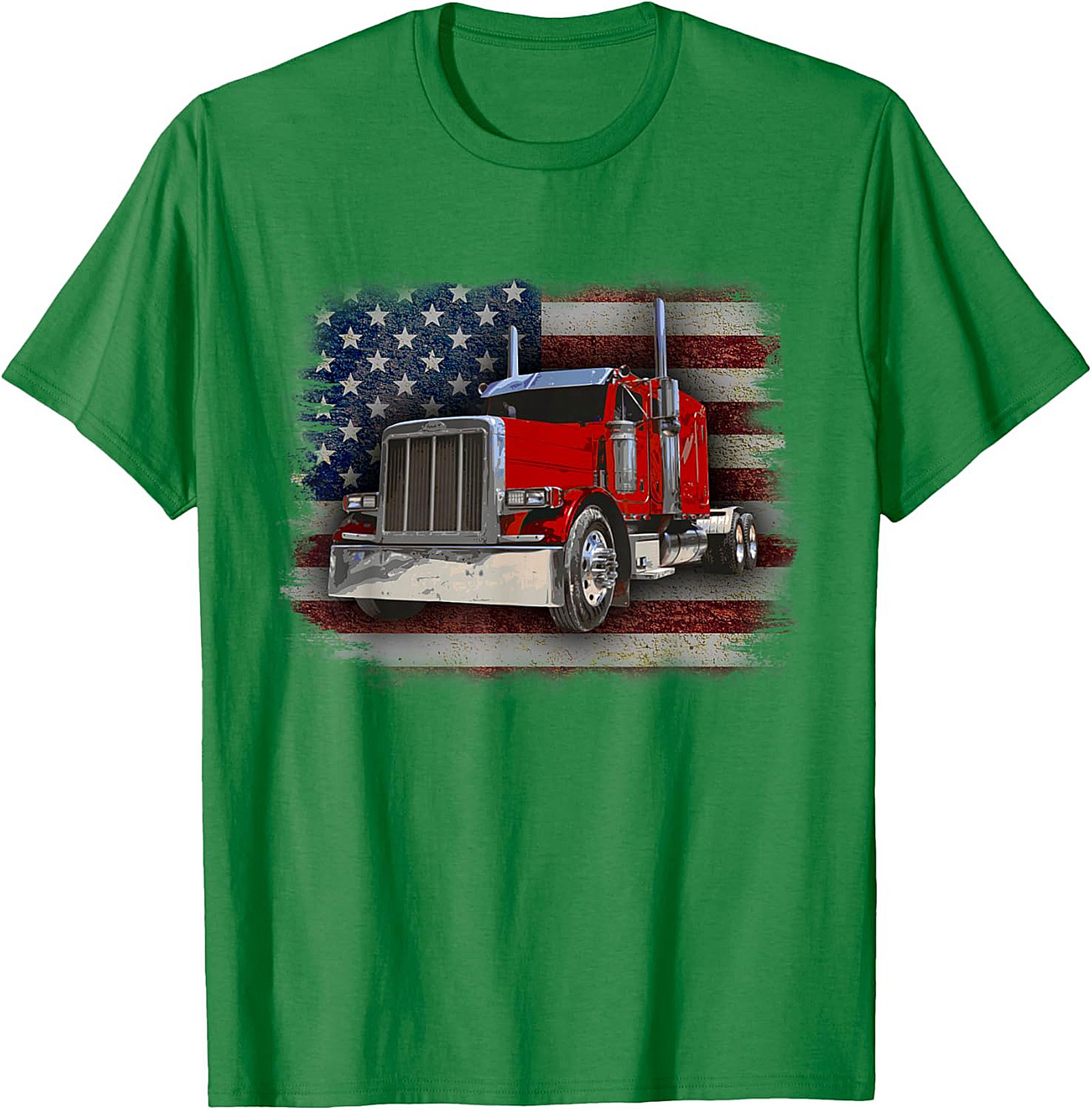  Patriotic Trucker T-shirt Classic Red Big Rig Graphic Tee