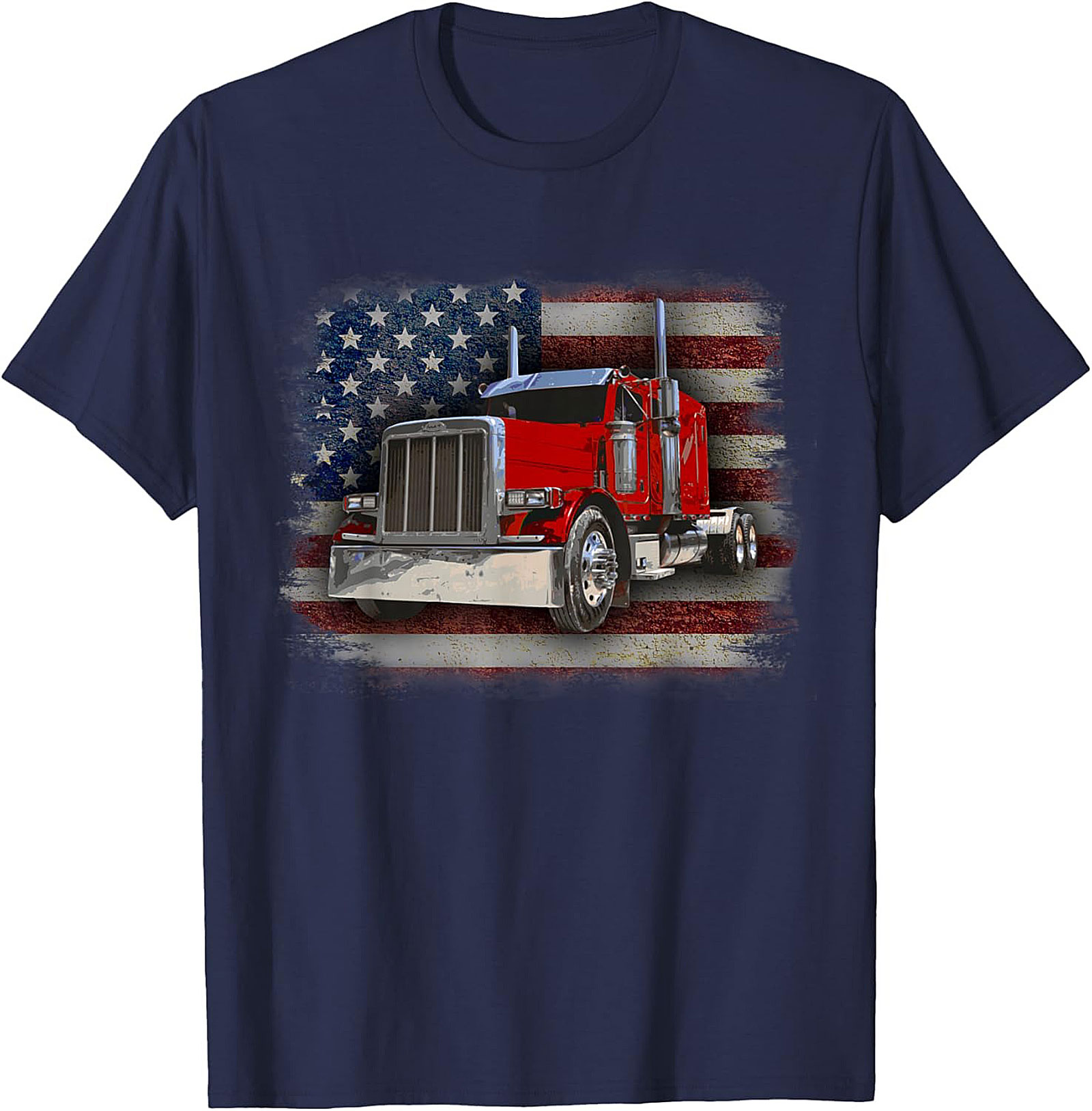  Patriotic Trucker T-shirt Classic Red Big Rig Graphic Tee