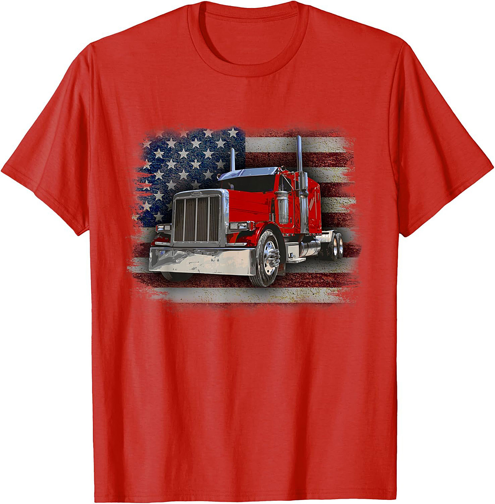  Patriotic Trucker T-shirt Classic Red Big Rig Graphic Tee
