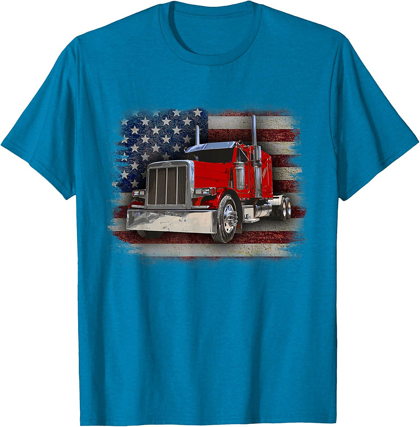  Patriotic Trucker T-shirt Classic Red Big Rig Graphic Tee