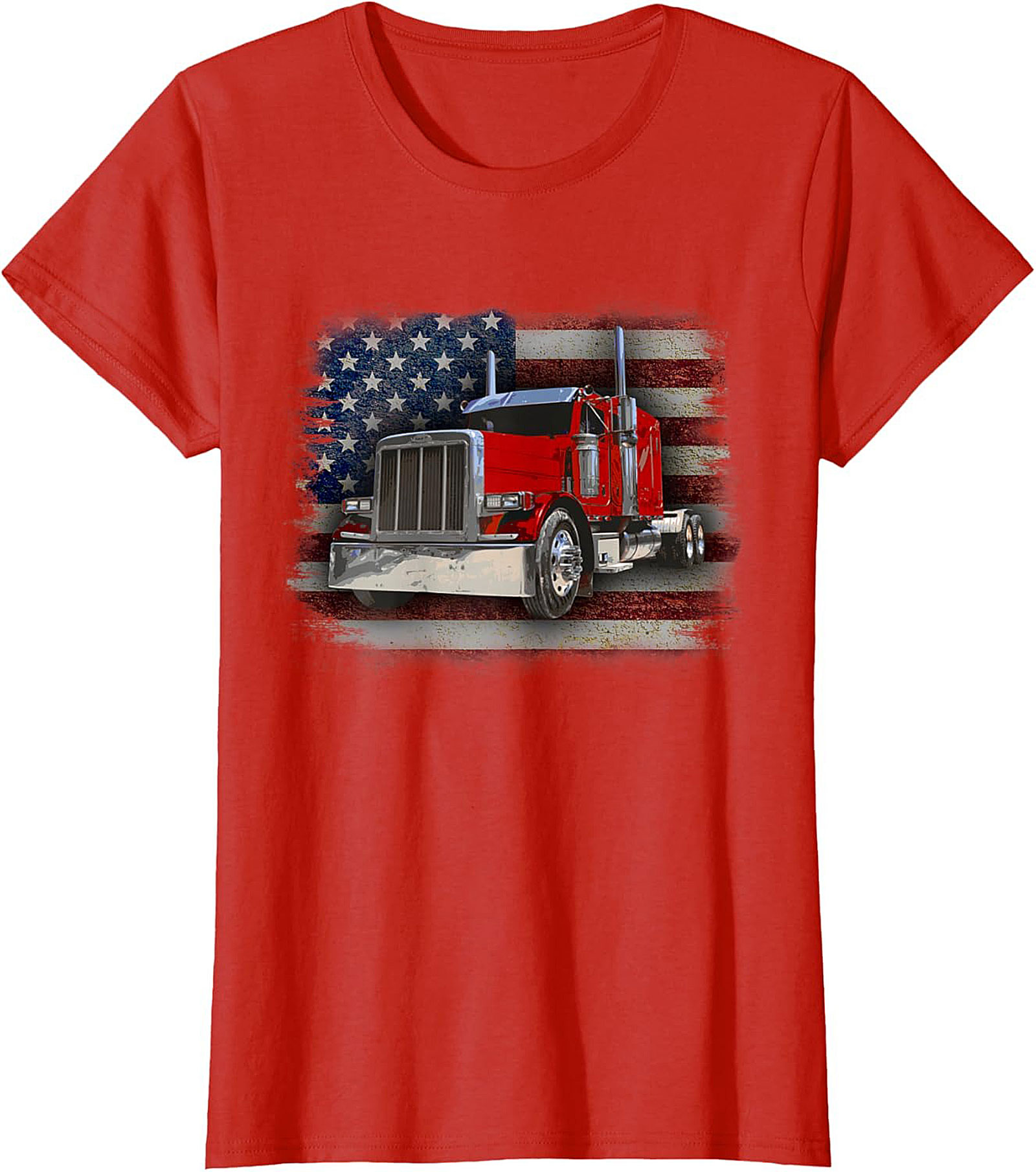  Patriotic Trucker T-shirt Classic Red Big Rig Graphic Tee