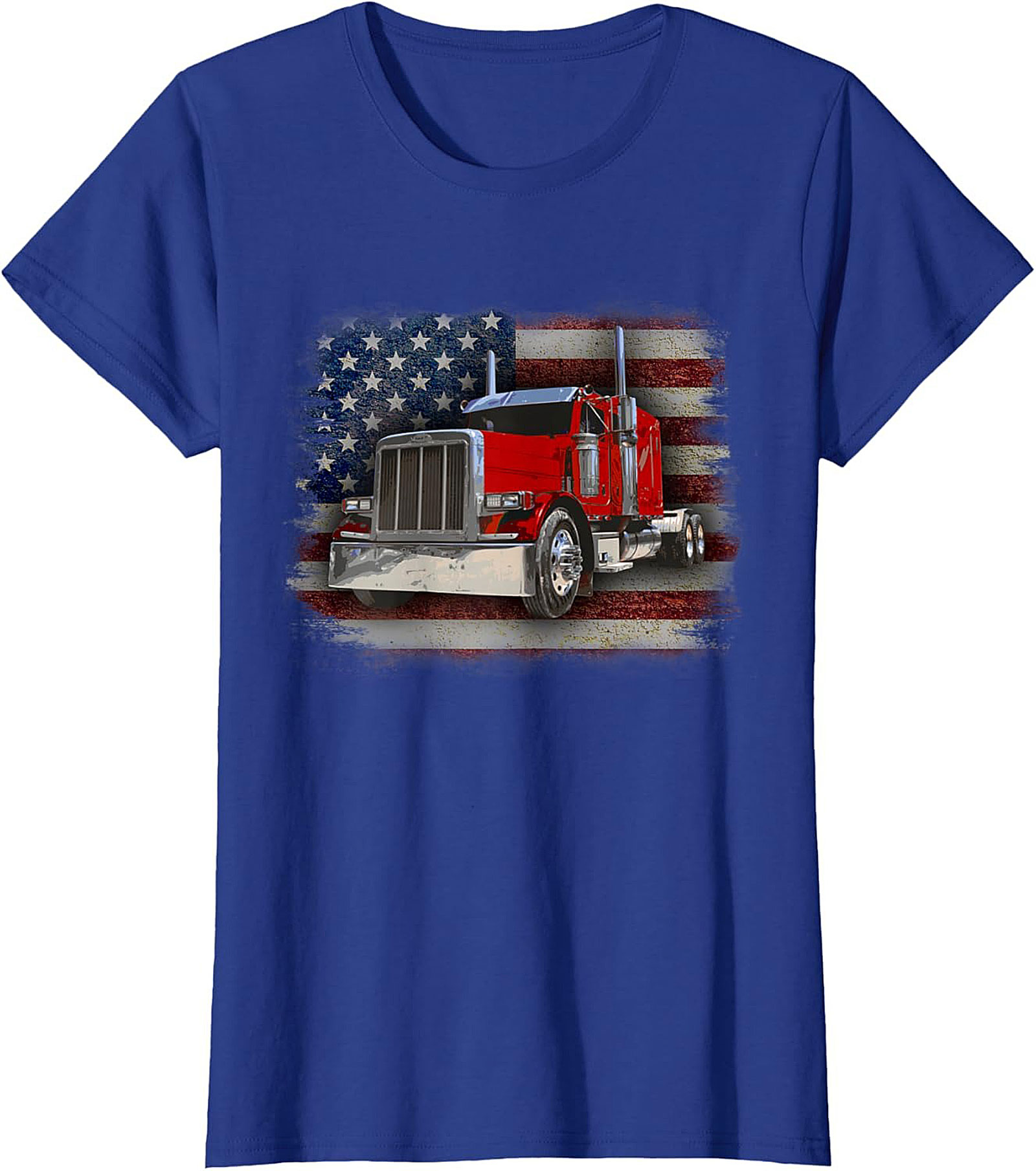 Patriotic Trucker T-shirt Classic Red Big Rig Graphic Tee