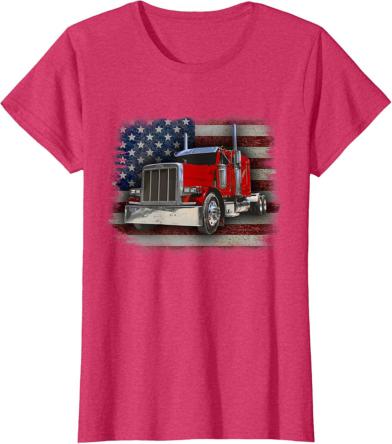  Patriotic Trucker T-shirt Classic Red Big Rig Graphic Tee