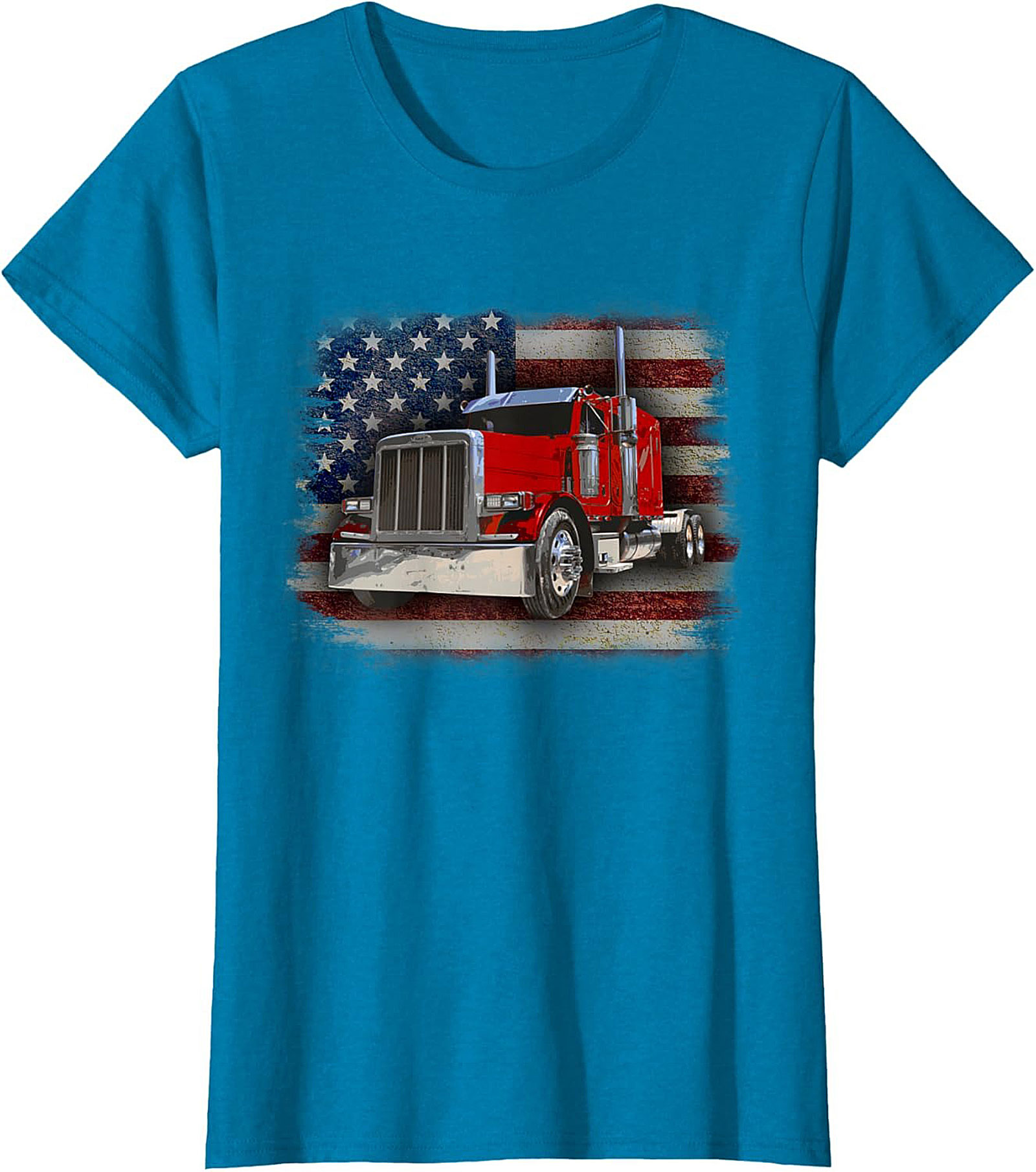  Patriotic Trucker T-shirt Classic Red Big Rig Graphic Tee