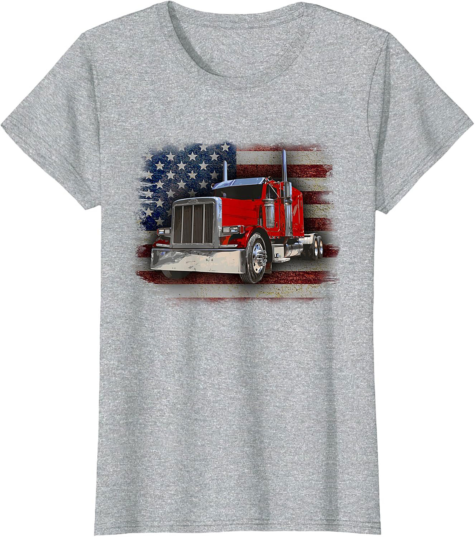  Patriotic Trucker T-shirt Classic Red Big Rig Graphic Tee