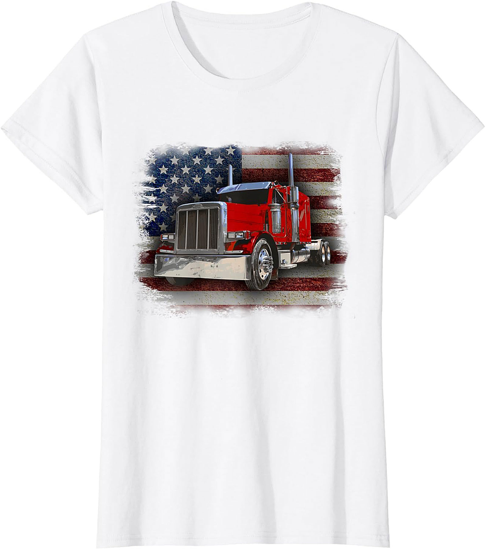  Patriotic Trucker T-shirt Classic Red Big Rig Graphic Tee