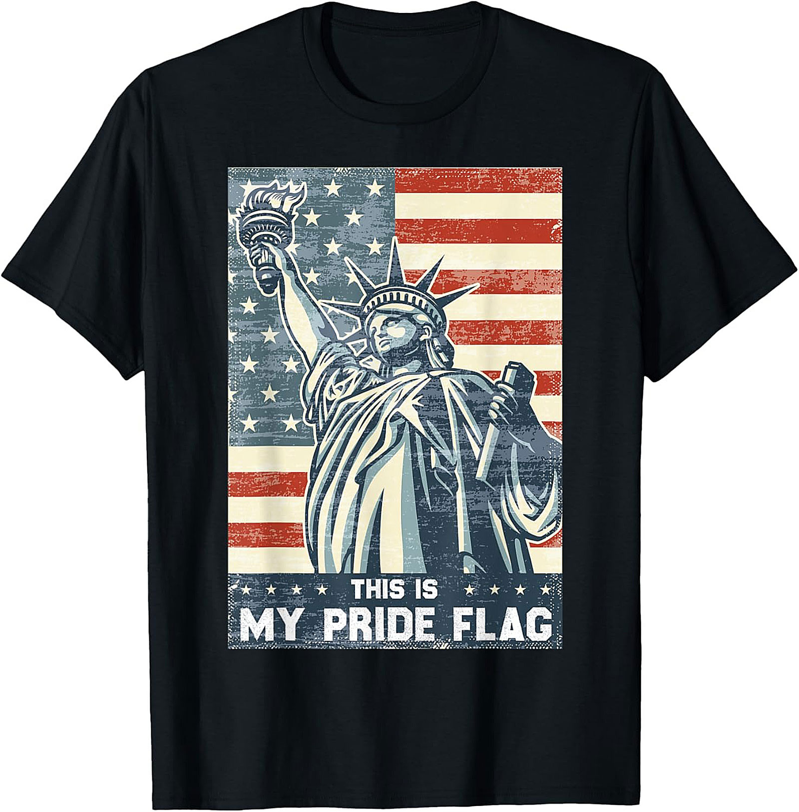 Patriotic Pride Flag Graphic Tee | Vintage Statue of Liberty Shirt