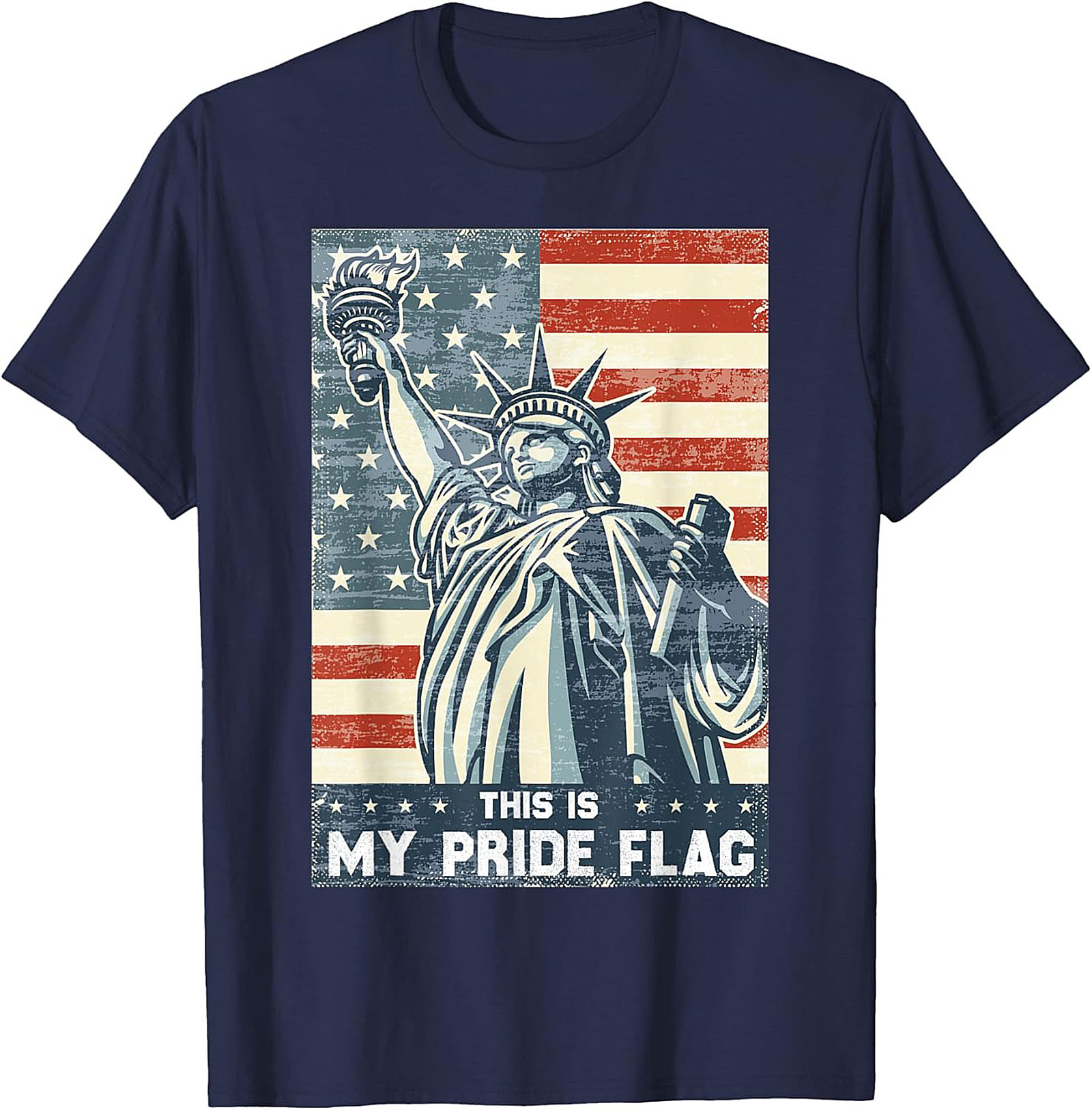 Patriotic Pride Flag Graphic Tee | Vintage Statue of Liberty Shirt