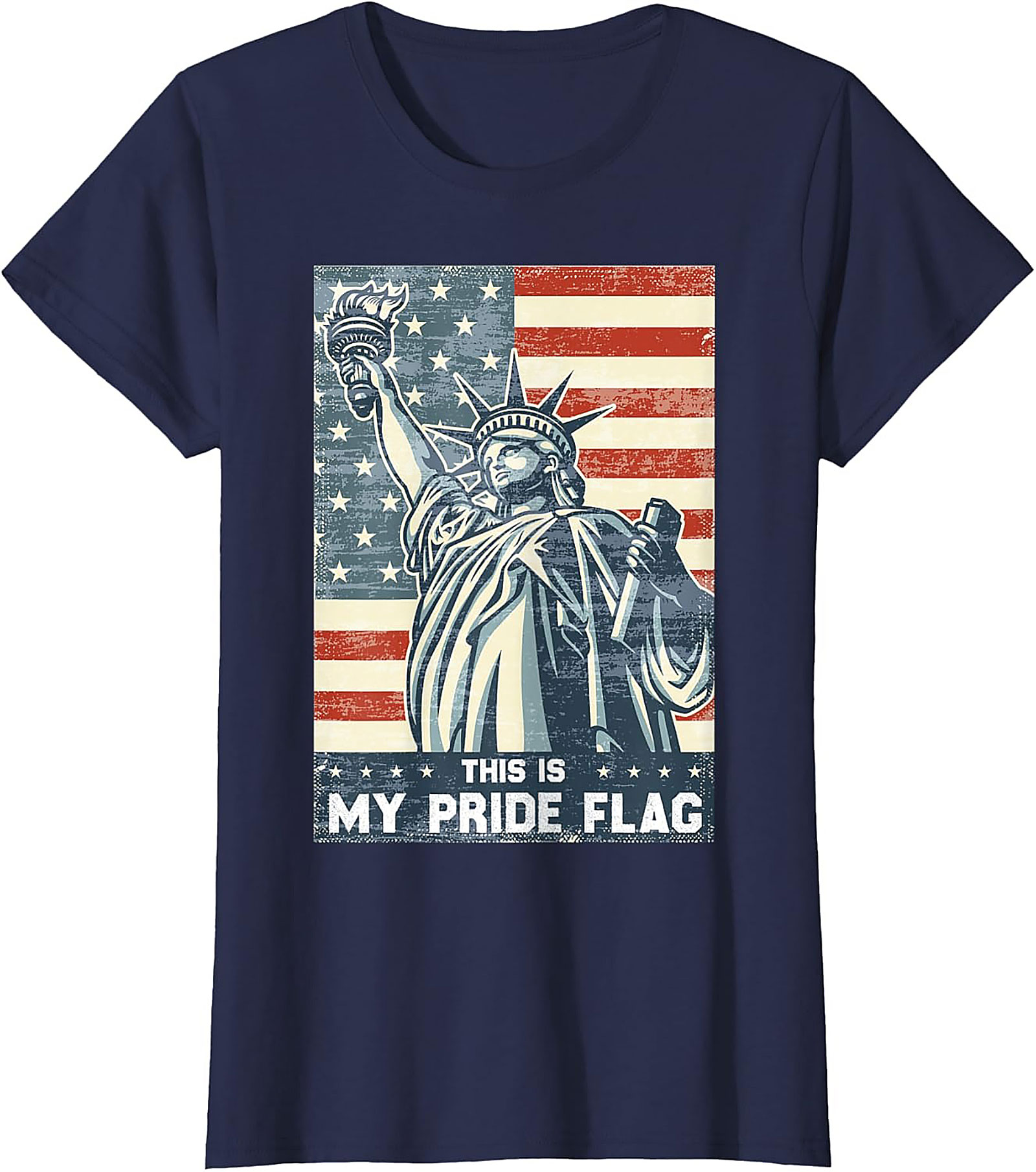 Patriotic Pride Flag Graphic Tee | Vintage Statue of Liberty Shirt