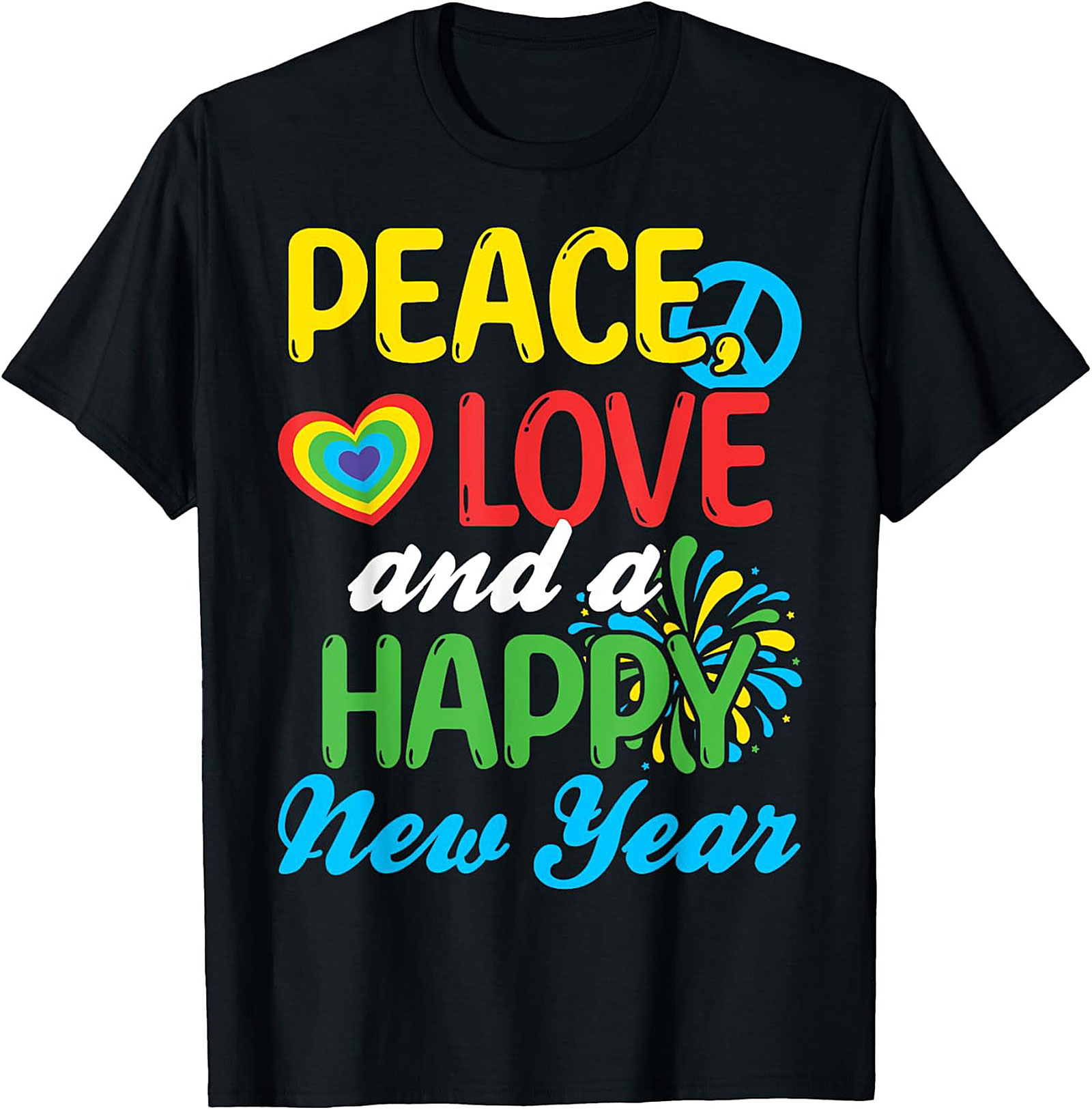  Peace Love Happy New Year T-shirt Retro Tee