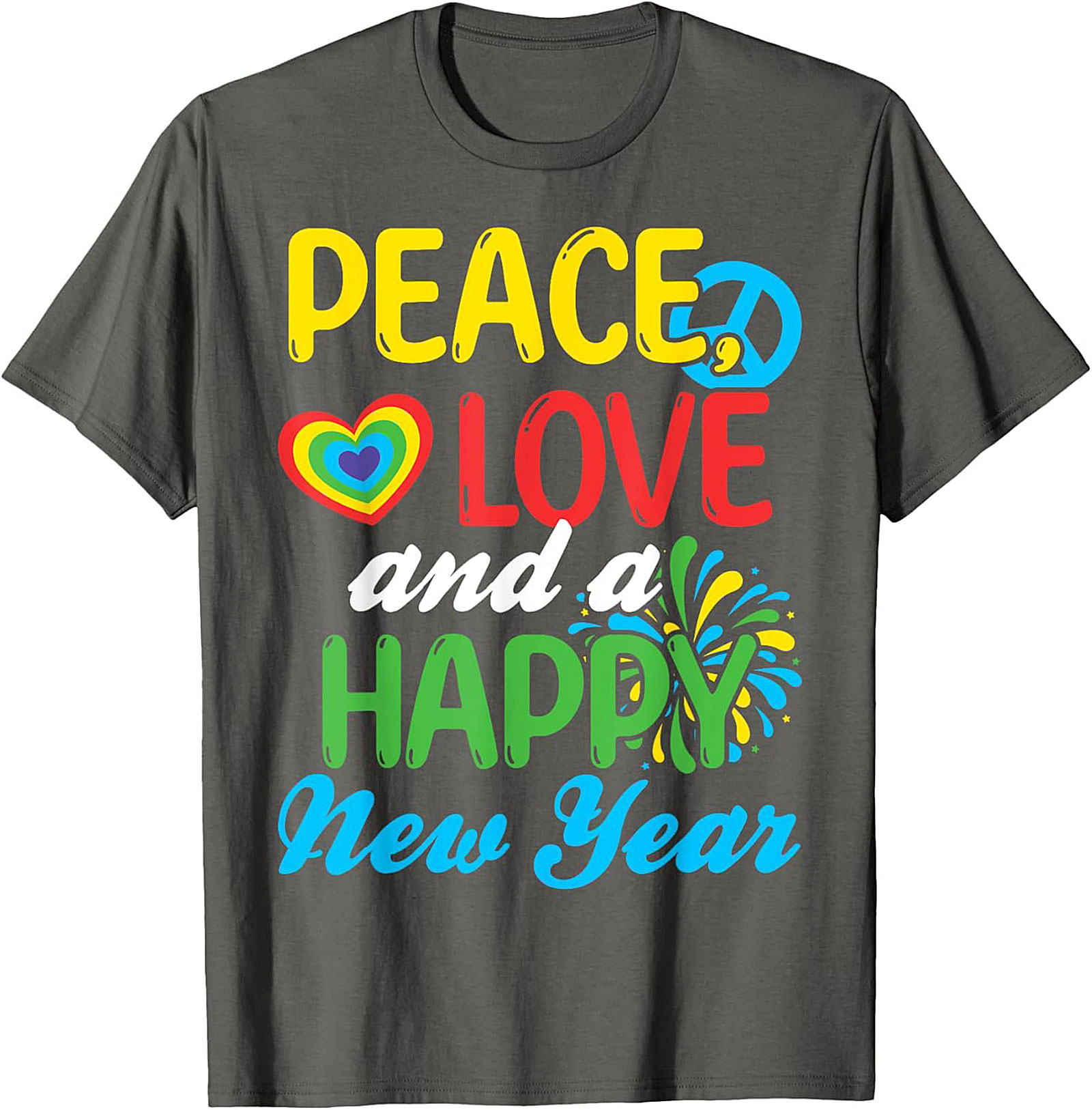  Peace Love Happy New Year T-shirt Retro Tee