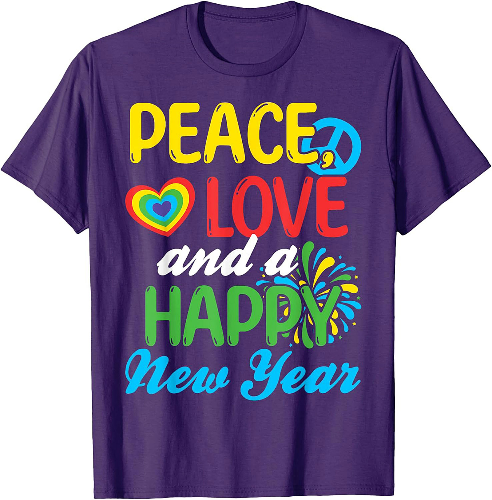  Peace Love Happy New Year T-shirt Retro Tee