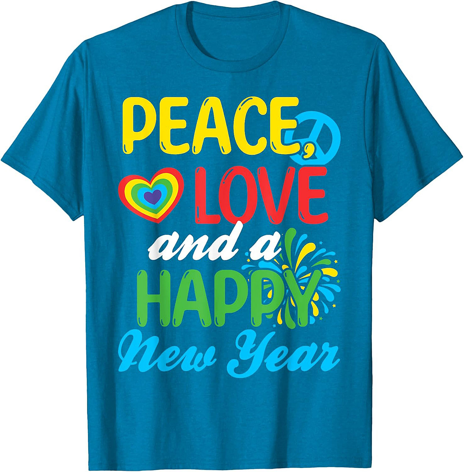  Peace Love Happy New Year T-shirt Retro Tee