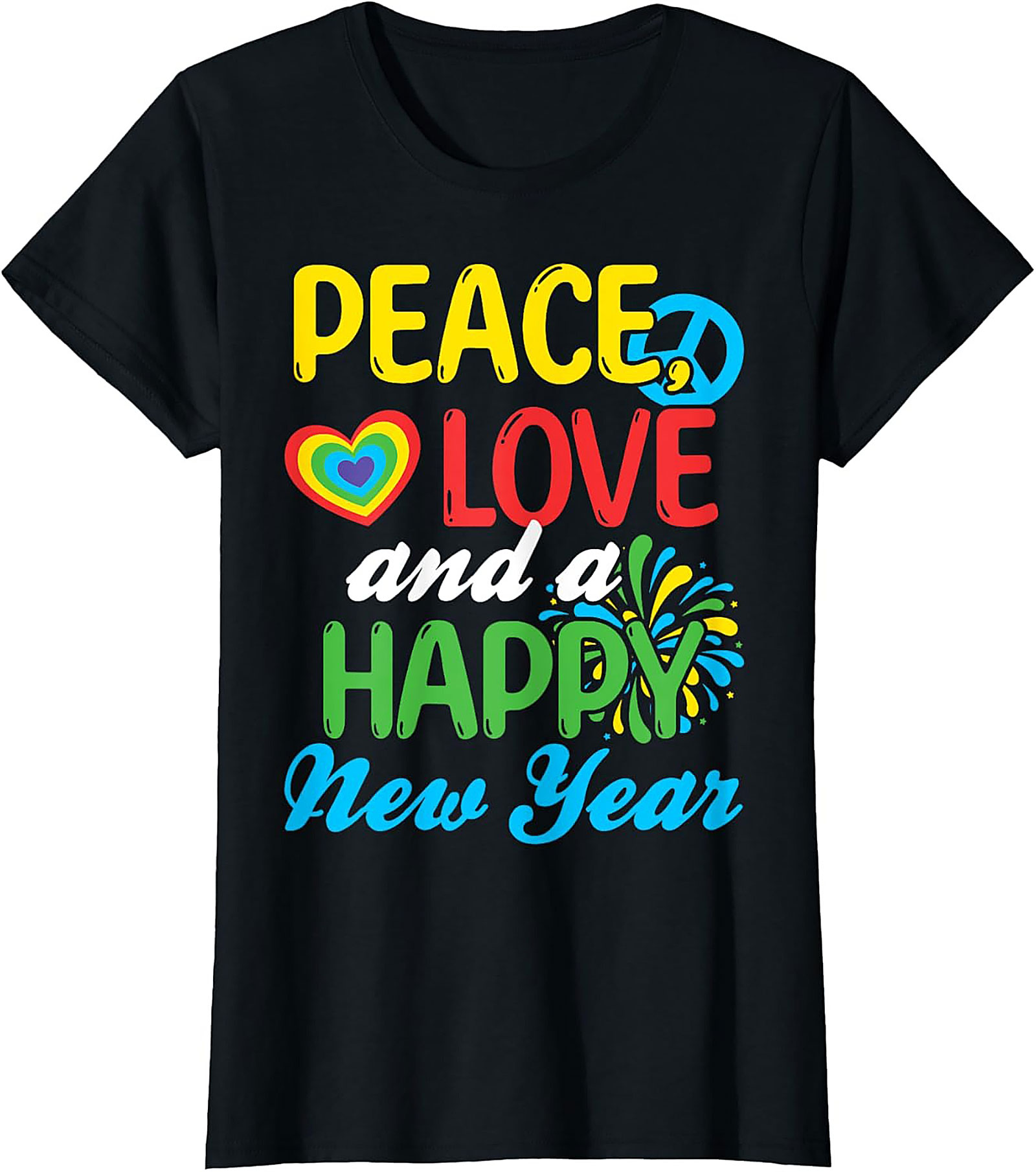  Peace Love Happy New Year T-shirt Retro Tee
