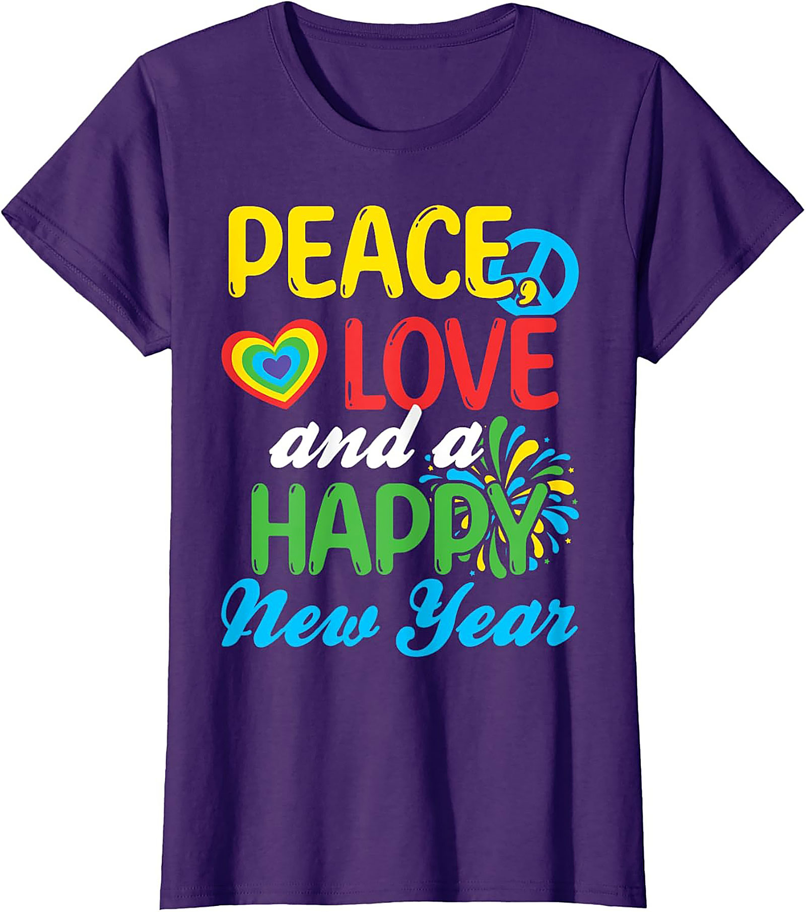  Peace Love Happy New Year T-shirt Retro Tee