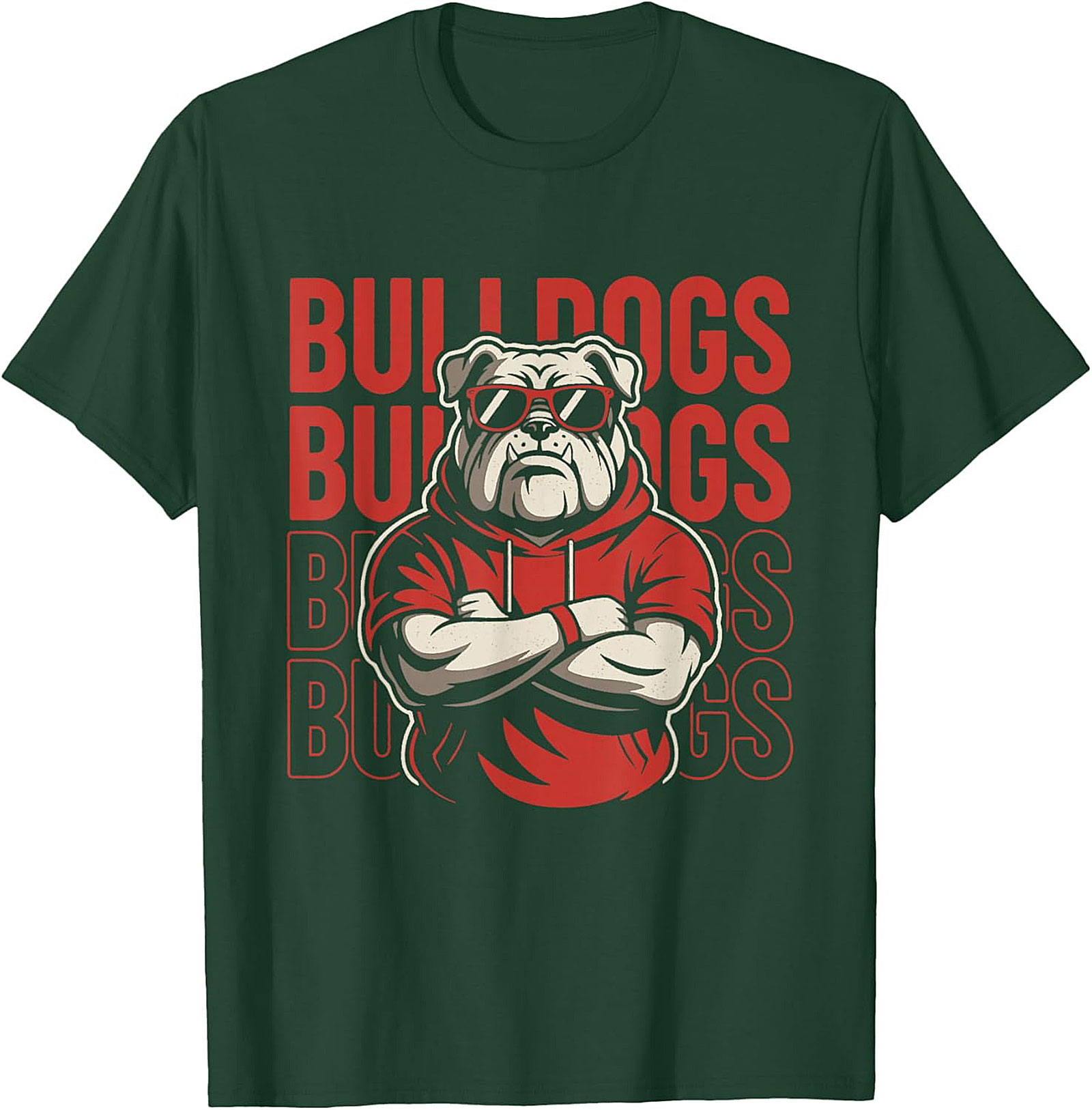 The Coolest Bulldog Graphic Tee: Bulldog in Hoodie and Sunglasses Shirt