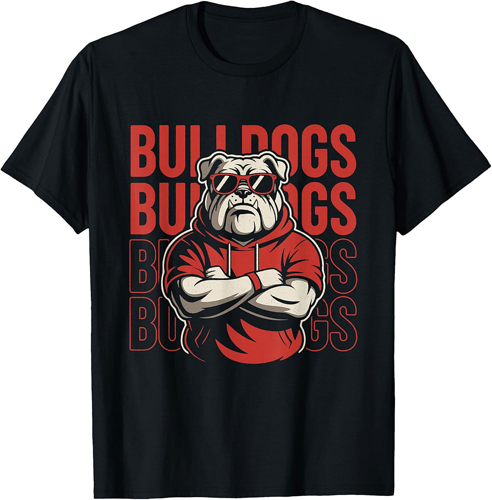 The Coolest Bulldog Graphic Tee: Bulldog in Hoodie and Sunglasses Shirt