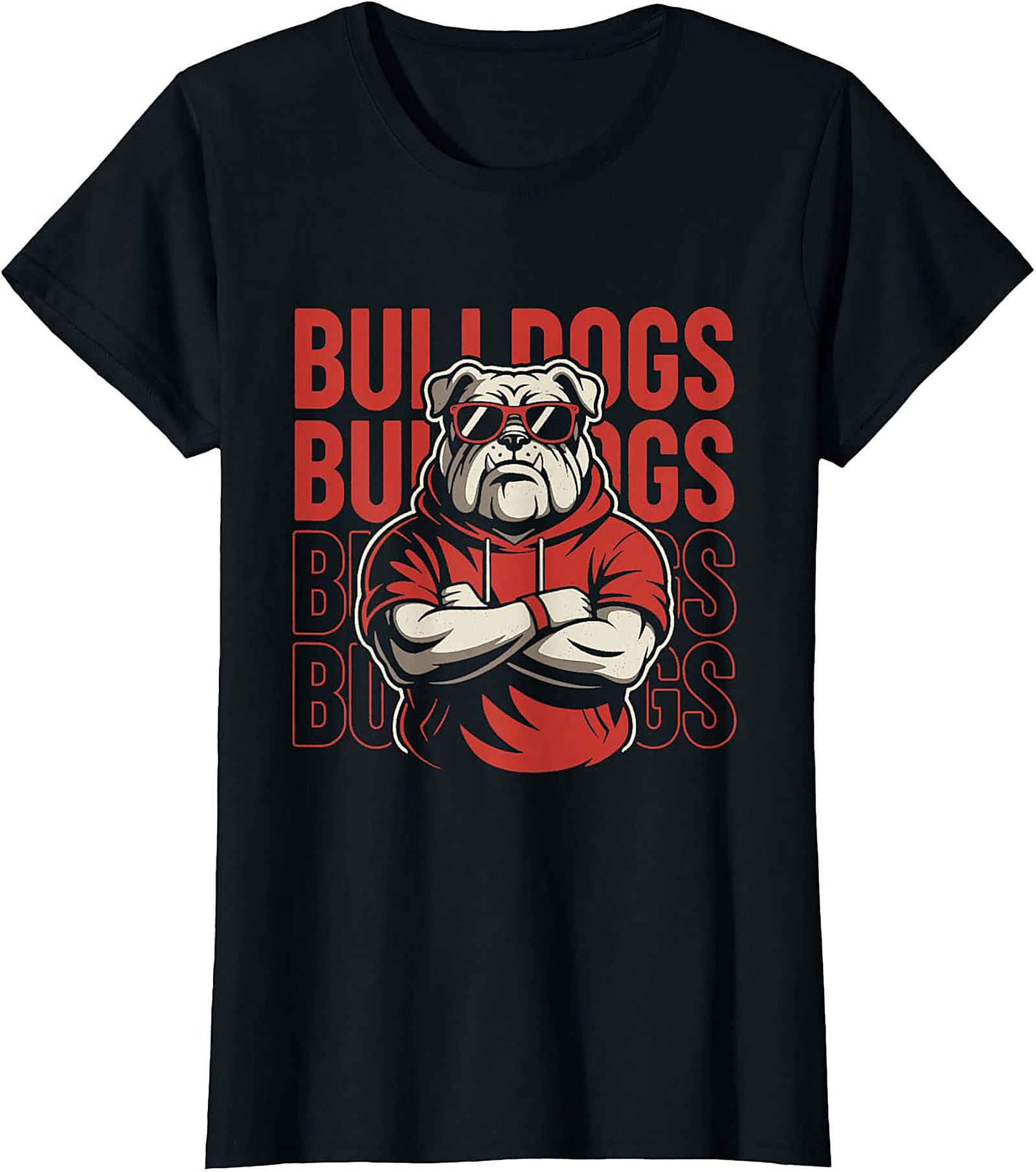 The Coolest Bulldog Graphic Tee: Bulldog in Hoodie and Sunglasses Shirt