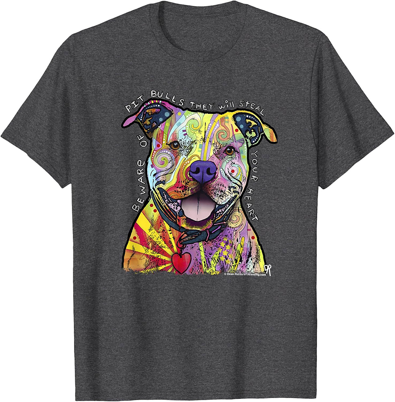 Pit Bull Graphic Tee - Beware They Will Steal Your Heart Psychedelic Shirt