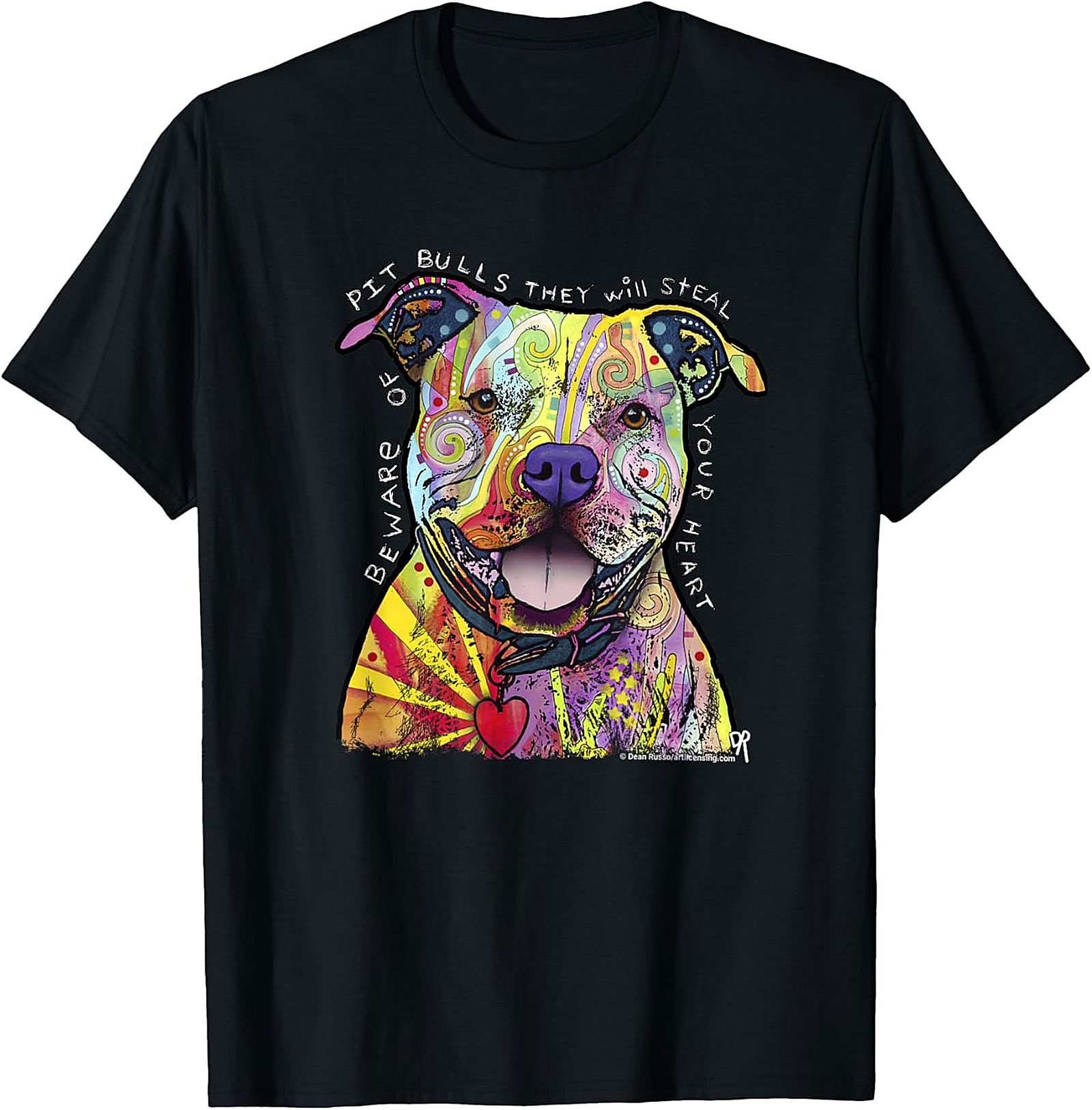 Pit Bull Graphic Tee - Beware They Will Steal Your Heart Psychedelic Shirt