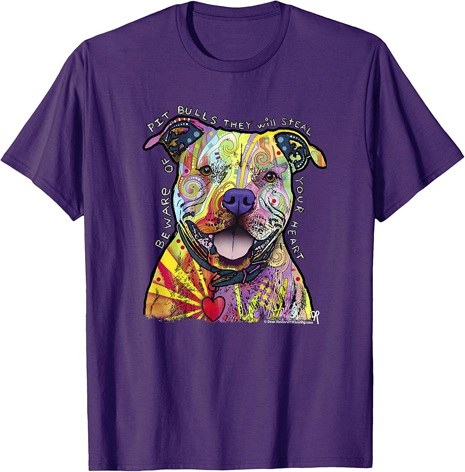 Pit Bull Graphic Tee - Beware They Will Steal Your Heart Psychedelic Shirt