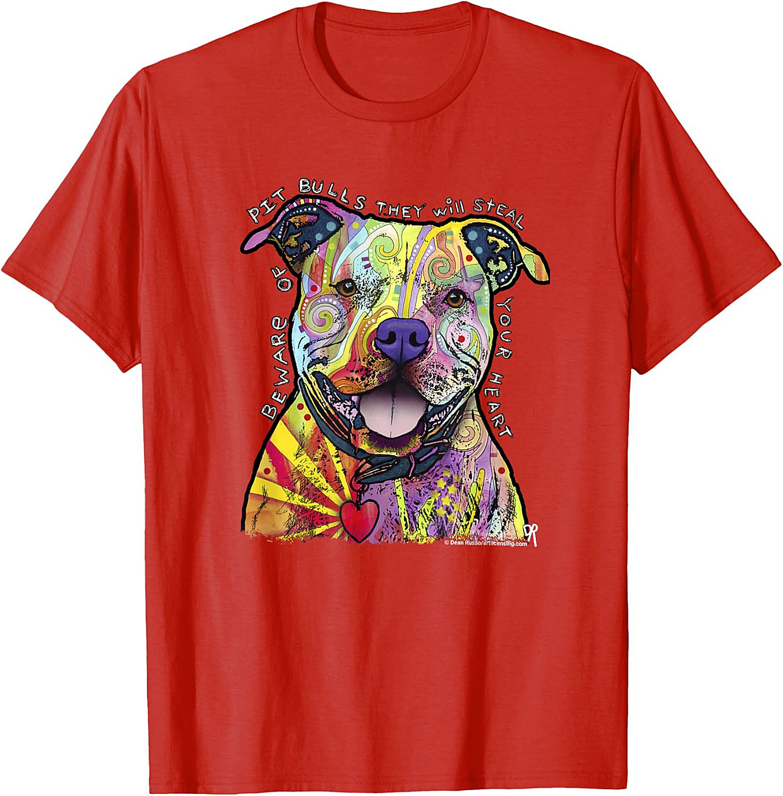Pit Bull Graphic Tee - Beware They Will Steal Your Heart Psychedelic Shirt