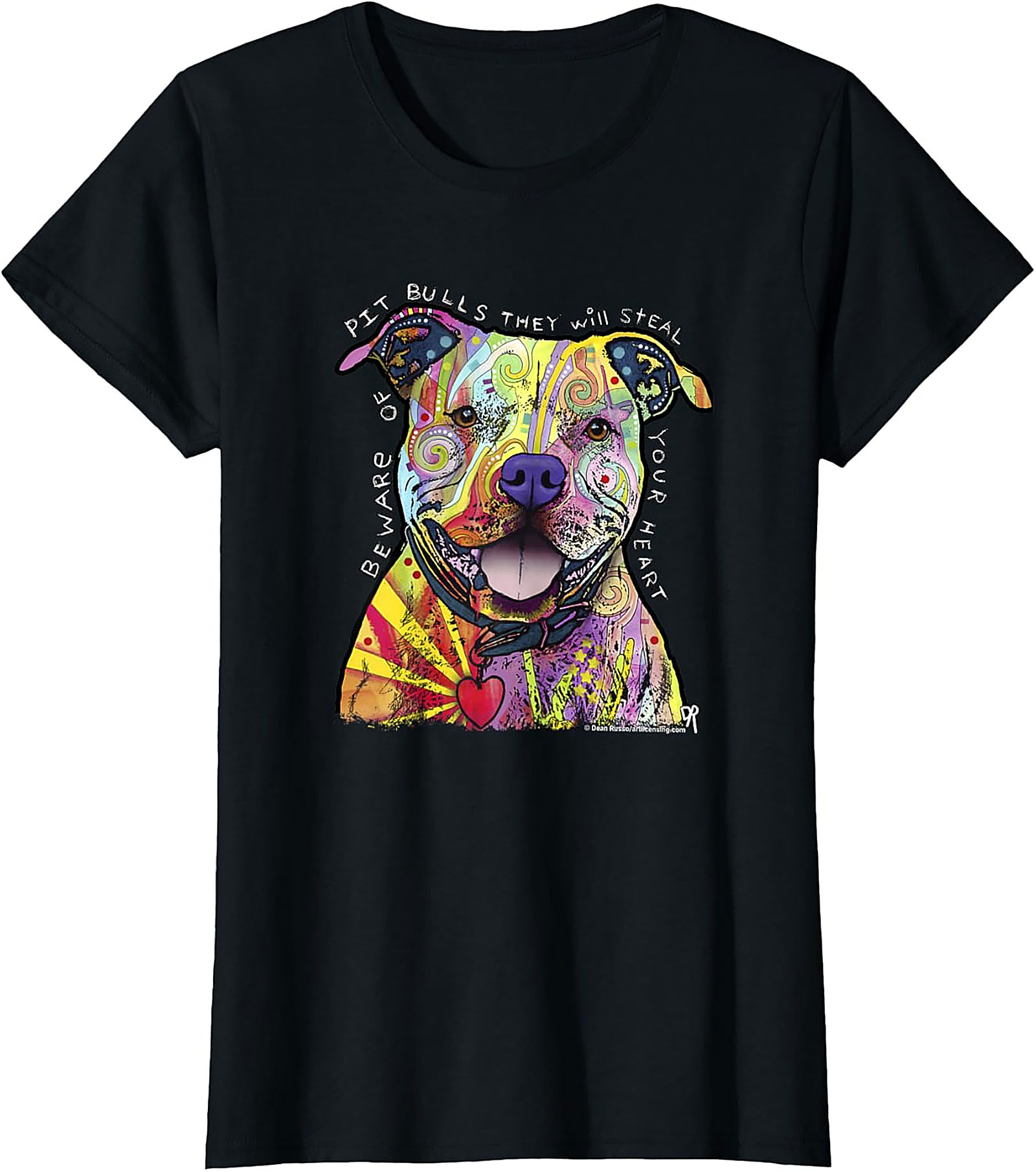 Pit Bull Graphic Tee - Beware They Will Steal Your Heart Psychedelic Shirt
