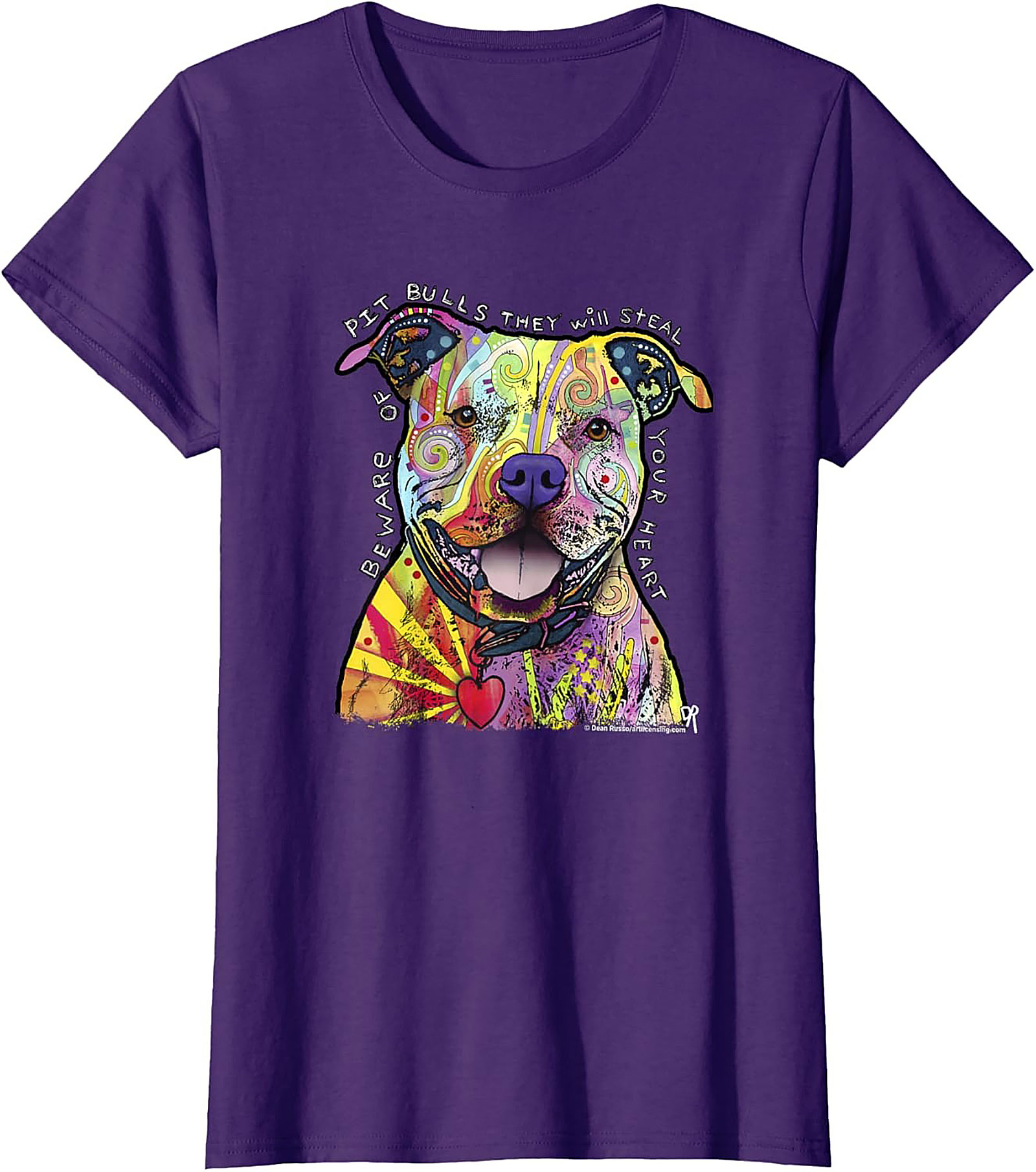 Pit Bull Graphic Tee - Beware They Will Steal Your Heart Psychedelic Shirt