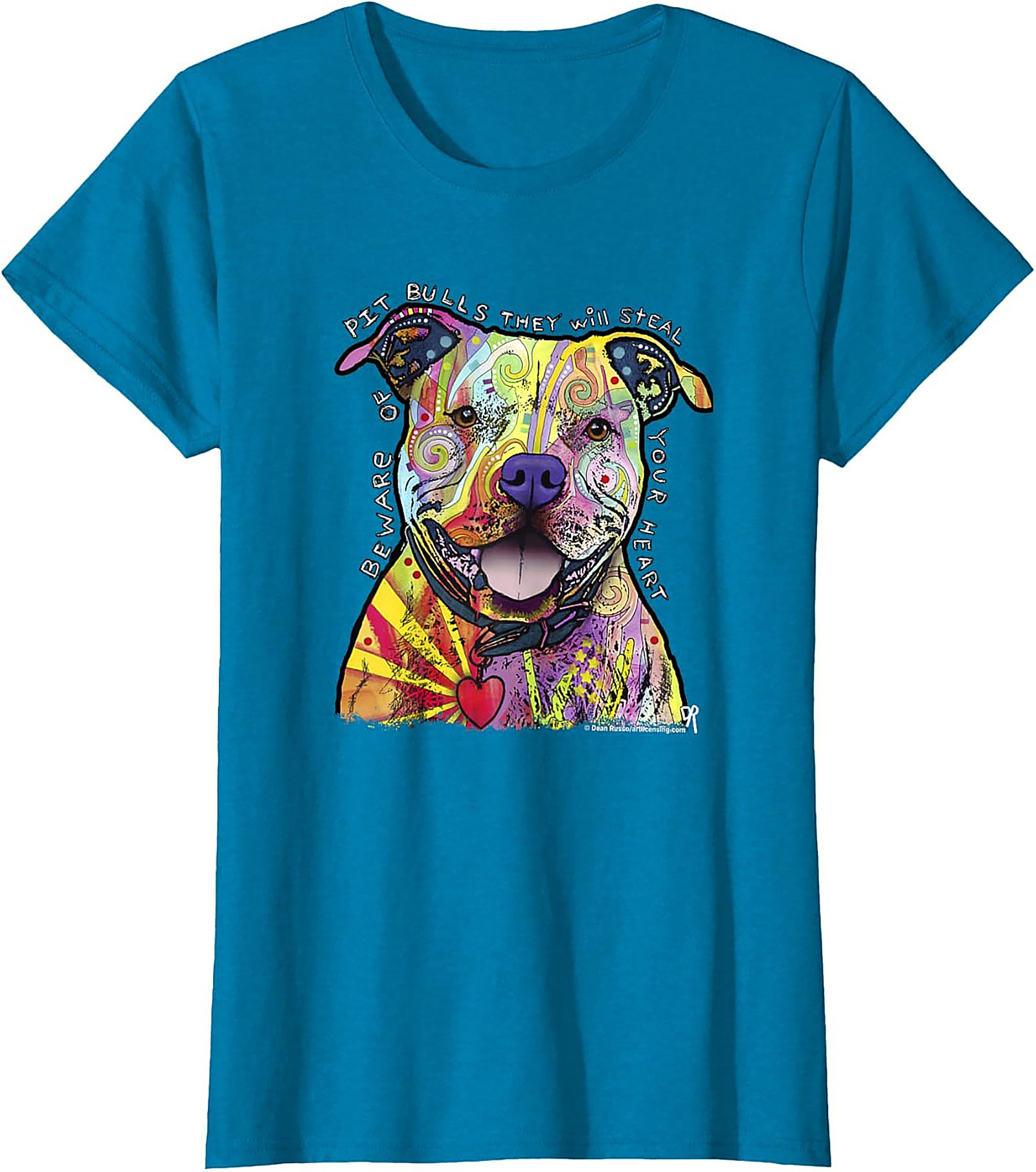 Pit Bull Graphic Tee - Beware They Will Steal Your Heart Psychedelic Shirt