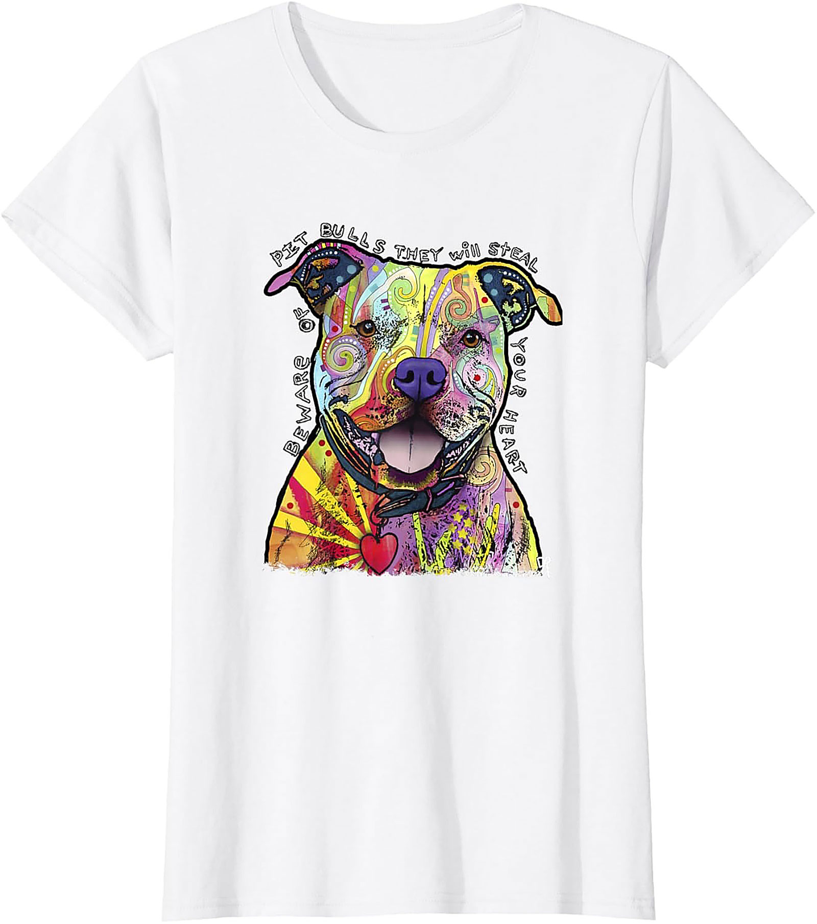 Pit Bull Graphic Tee - Beware They Will Steal Your Heart Psychedelic Shirt