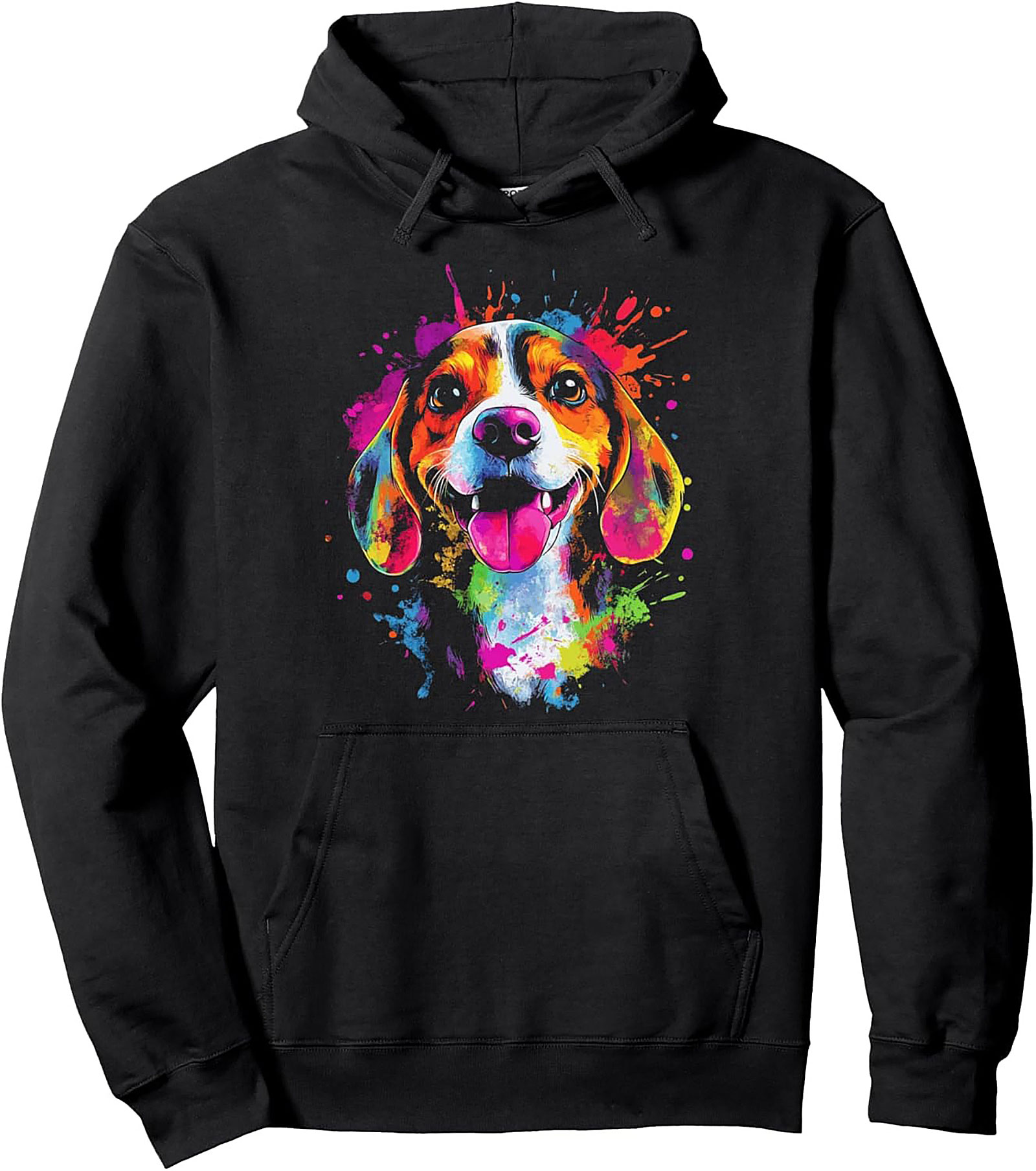Colorful Beagle Pullover Hoodie | Vibrant Watercolor Dog Graphic Hoodie