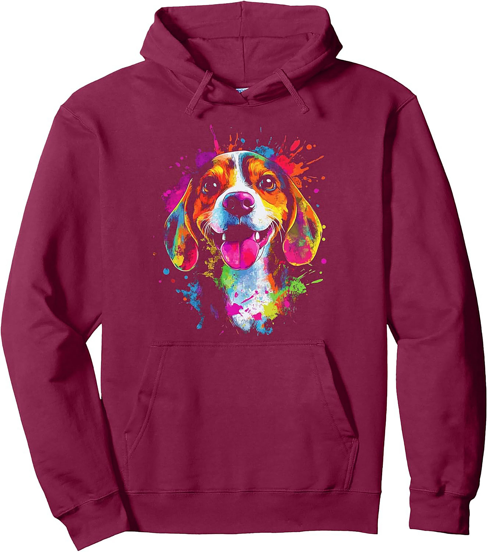 Colorful Beagle Pullover Hoodie | Vibrant Watercolor Dog Graphic Hoodie